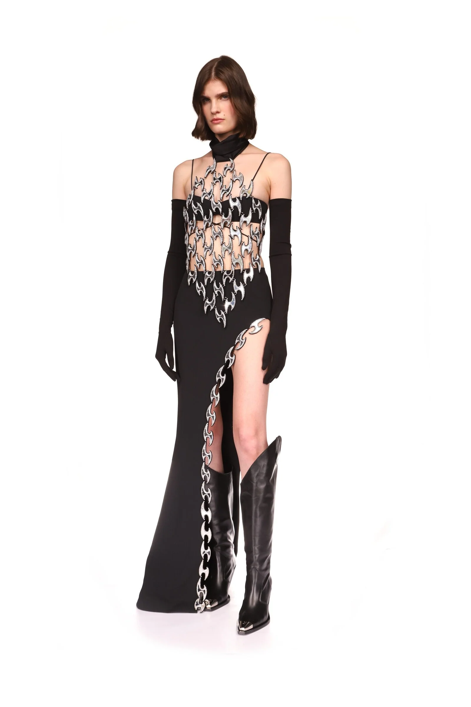 CRYSTAL FISH HOOK OPEN LEG SKIRT IN WHITE - Image 3
