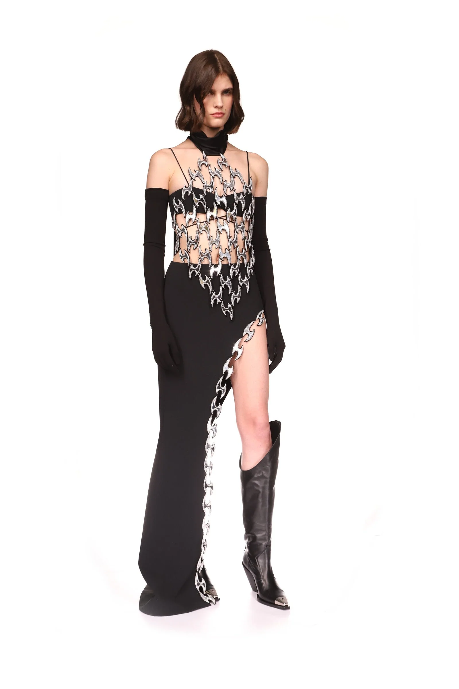 CRYSTAL FISH HOOK OPEN LEG SKIRT IN WHITE - Image 4