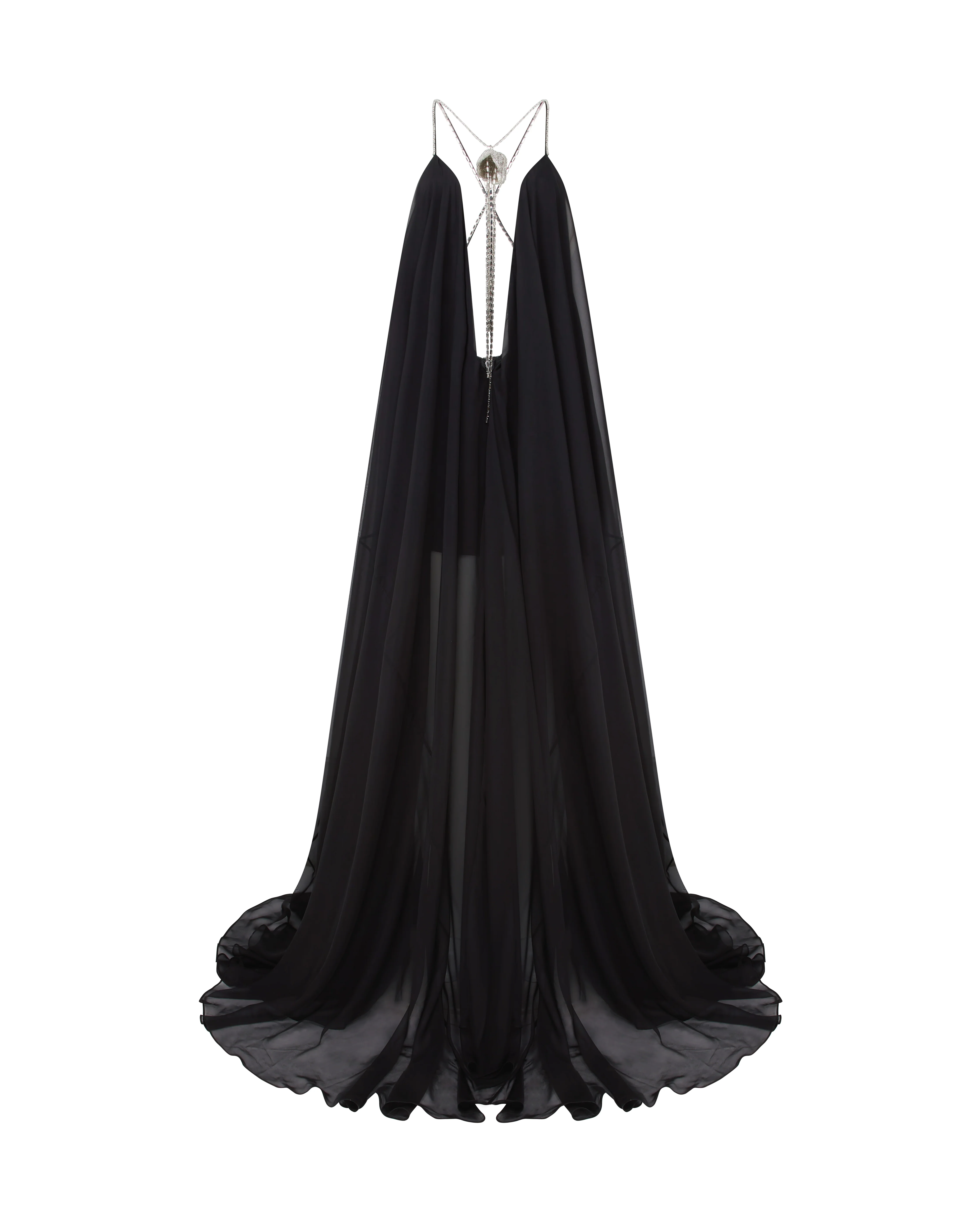 CRYSTAL FLOWER AND CHIFFON MAXI GOWN