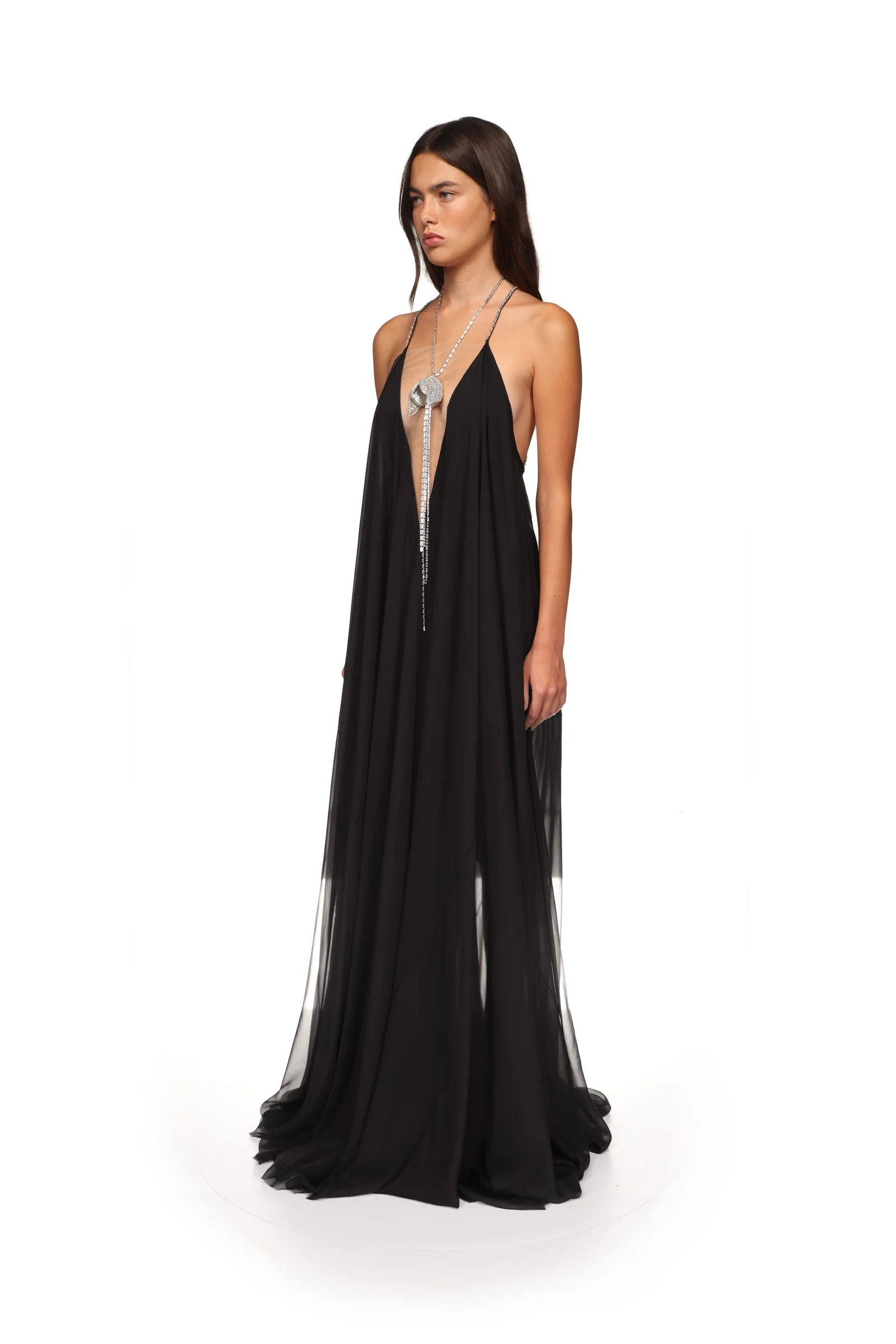 CRYSTAL FLOWER AND CHIFFON MAXI GOWN - Image 3