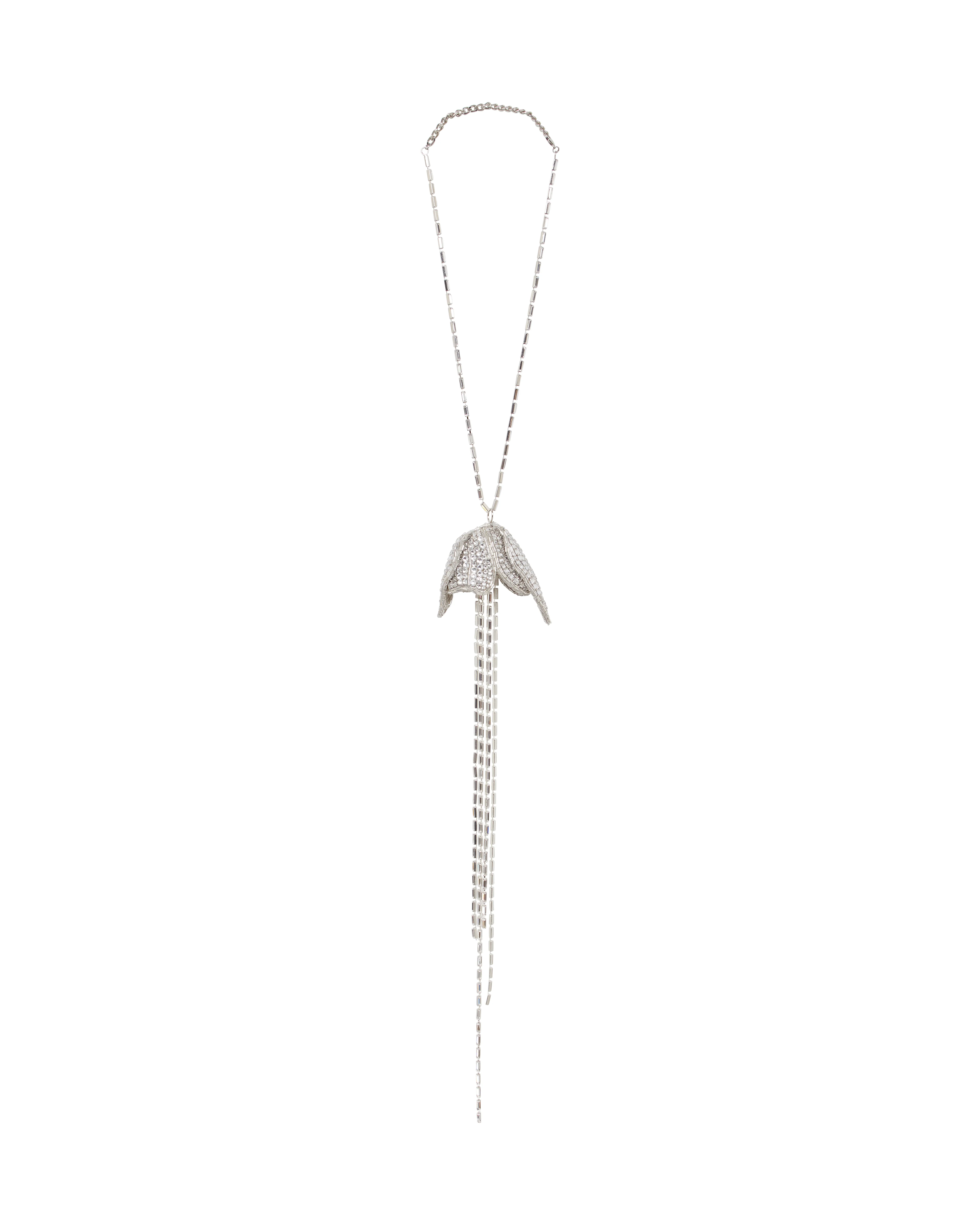 CRYSTAL FLOWER AND FRINGE NECKLACE