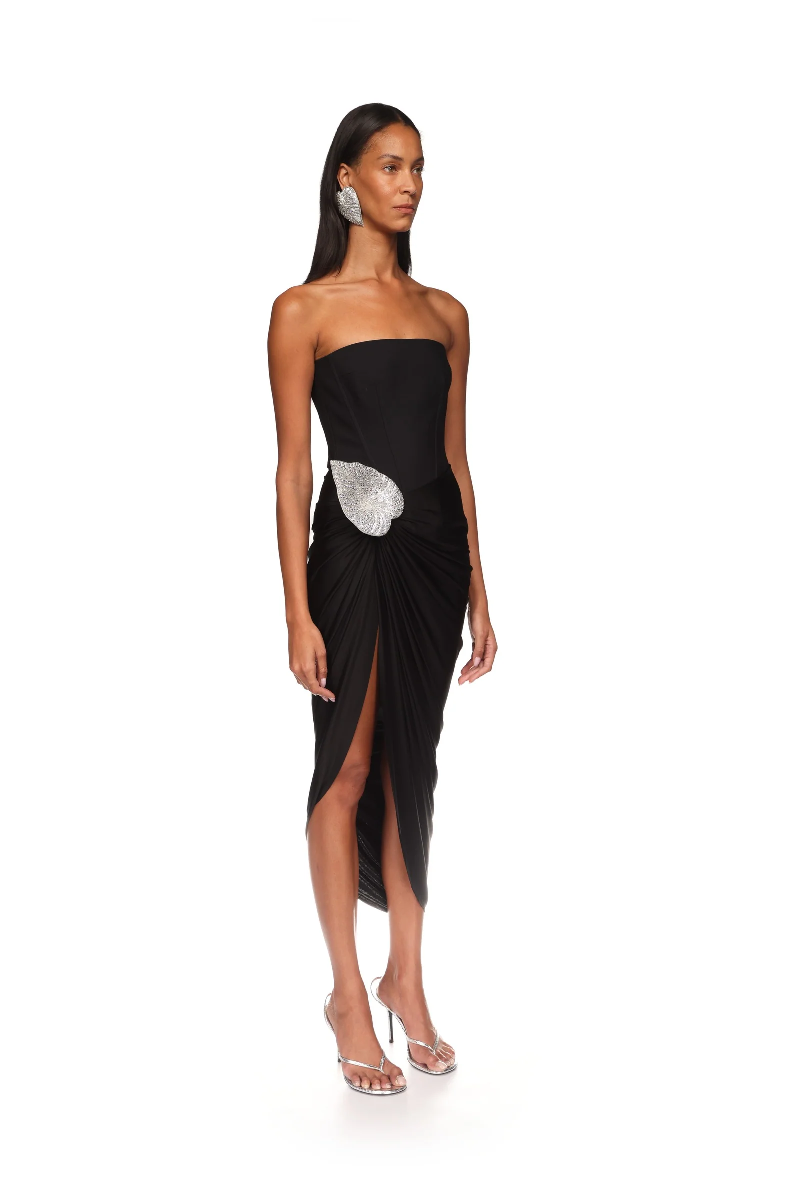 CRYSTAL LEAF AND DRAPED SKIRT CORSET DRESS - Image 4