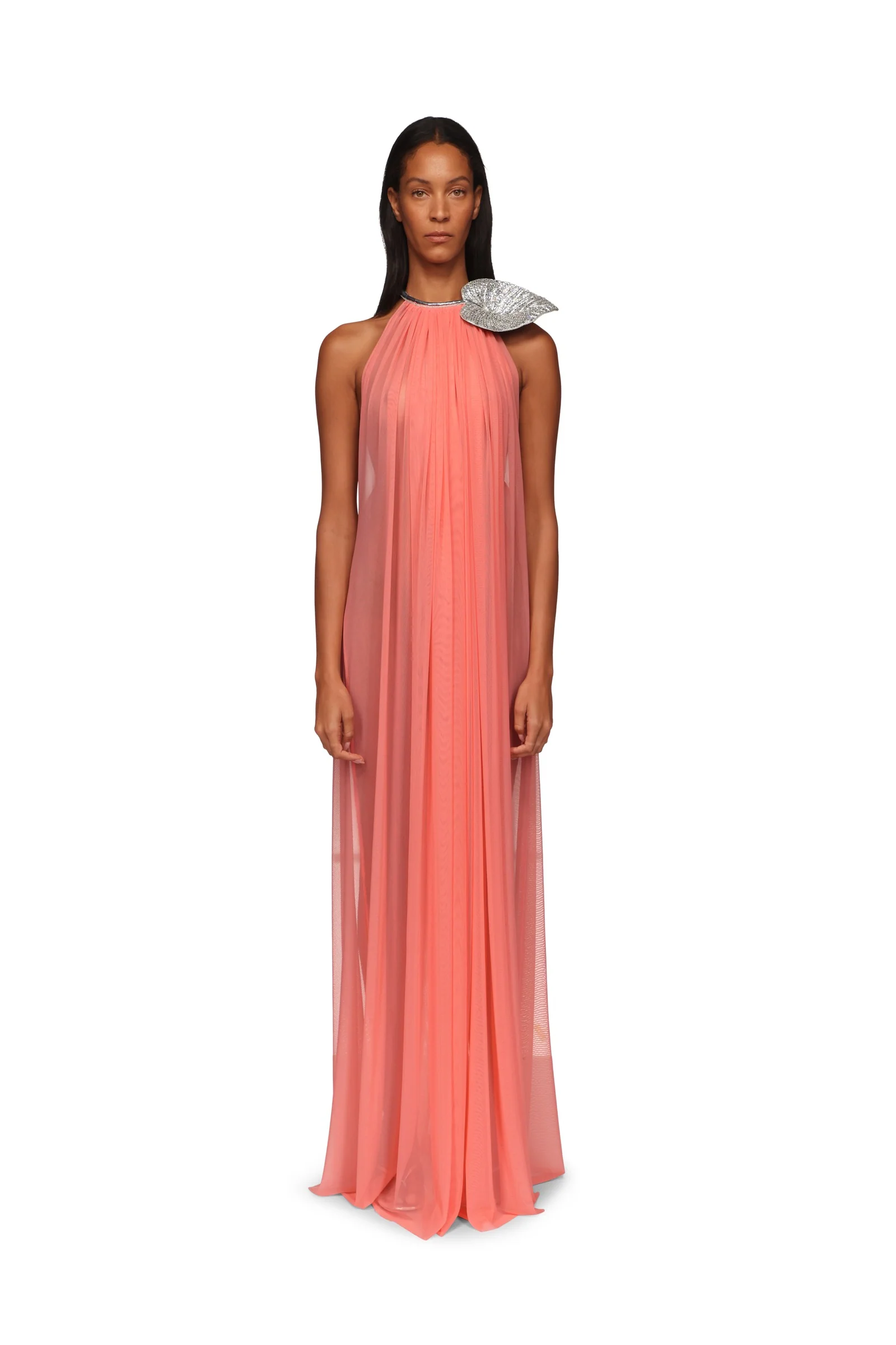 CRYSTAL LEAF AND GATHERED HALTER GOWN - Image 2