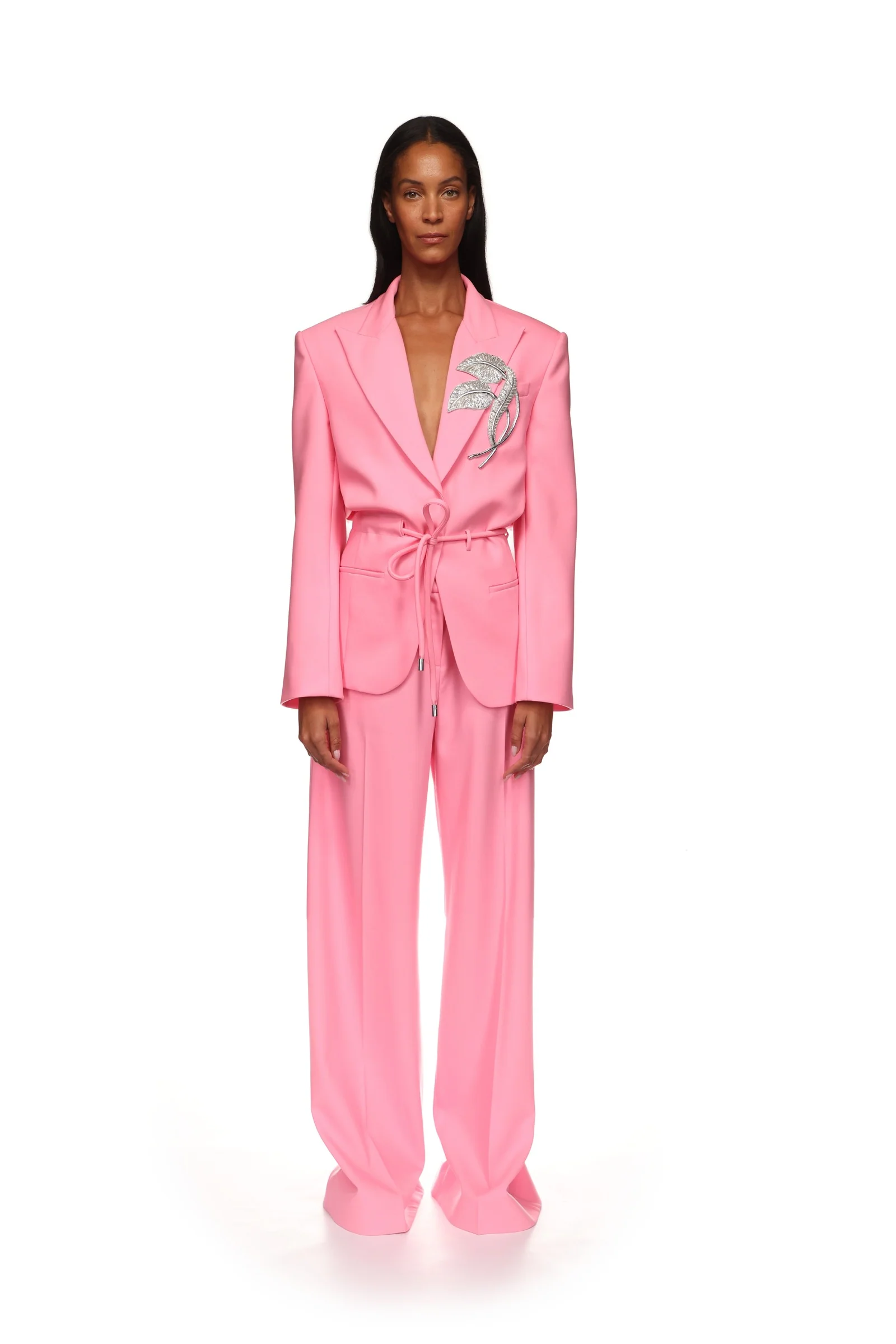 CRYSTAL LEAF TIE WAIST JACKET IN PINK - Image 2