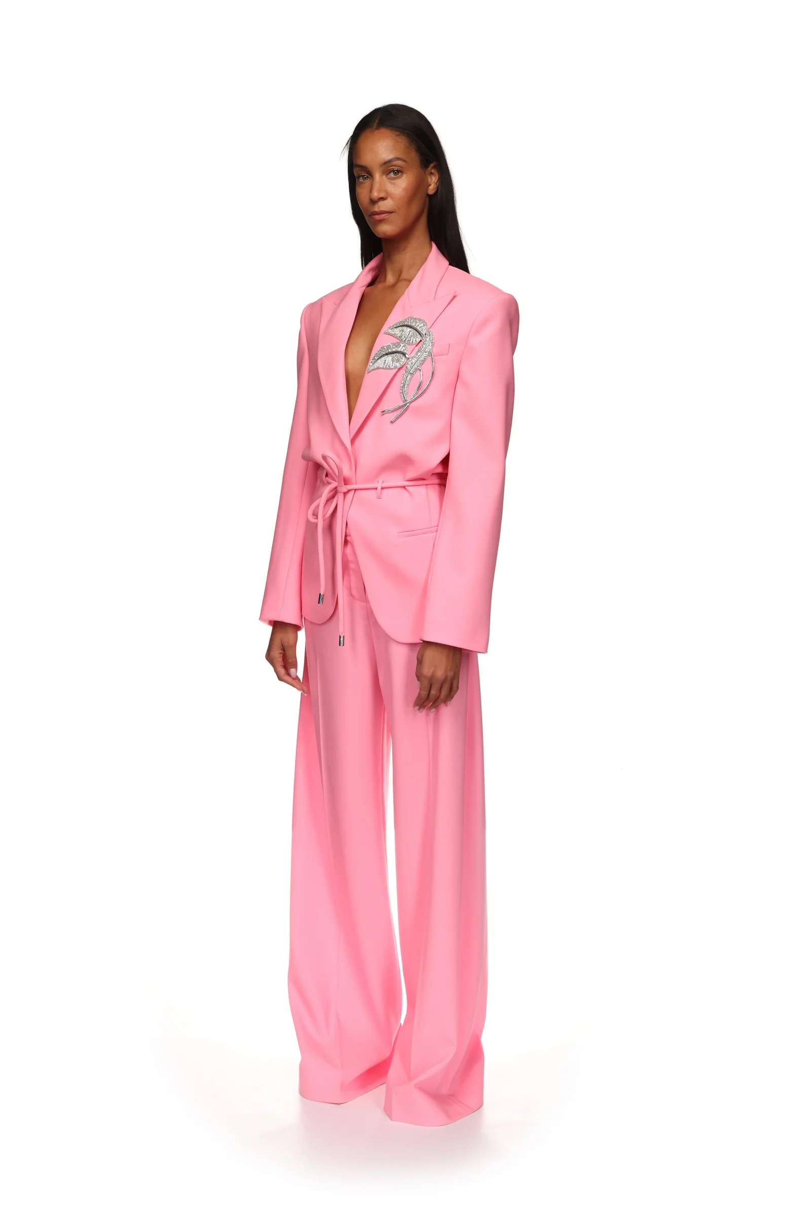 CRYSTAL LEAF TIE WAIST JACKET IN PINK - Image 3