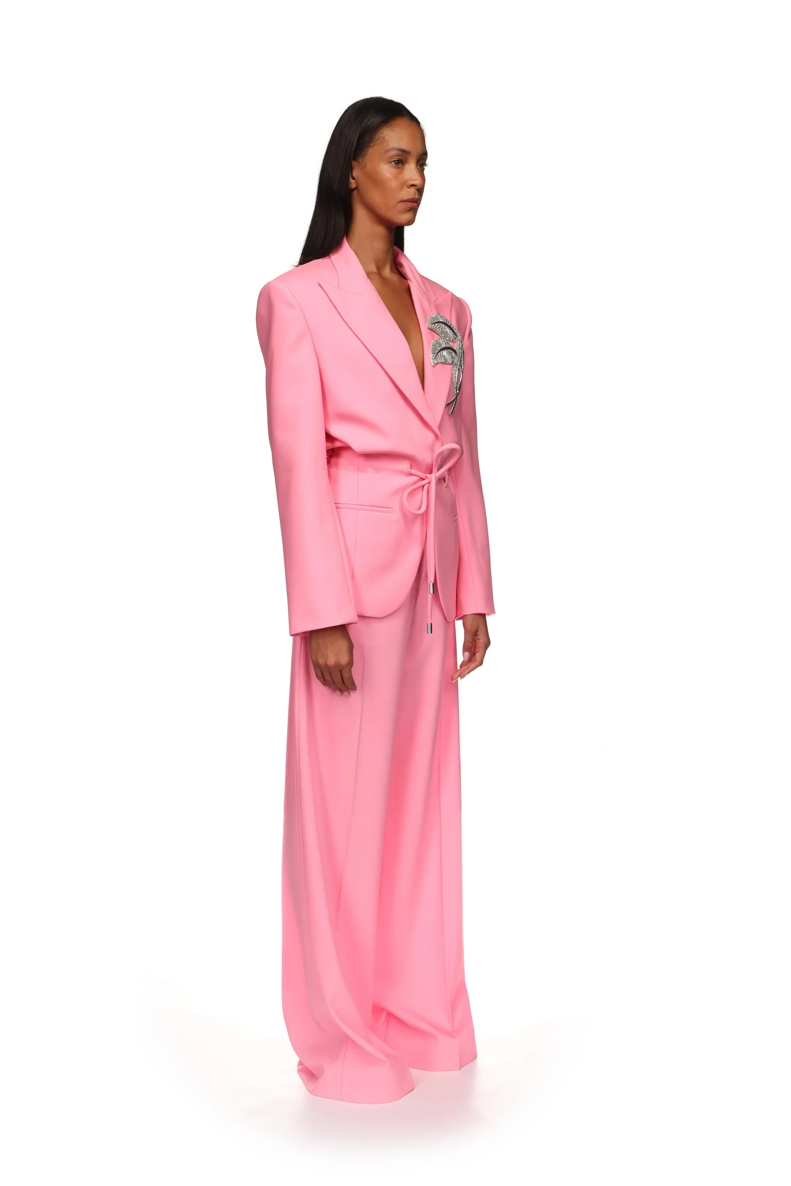 CRYSTAL LEAF TIE WAIST JACKET IN PINK - Image 4