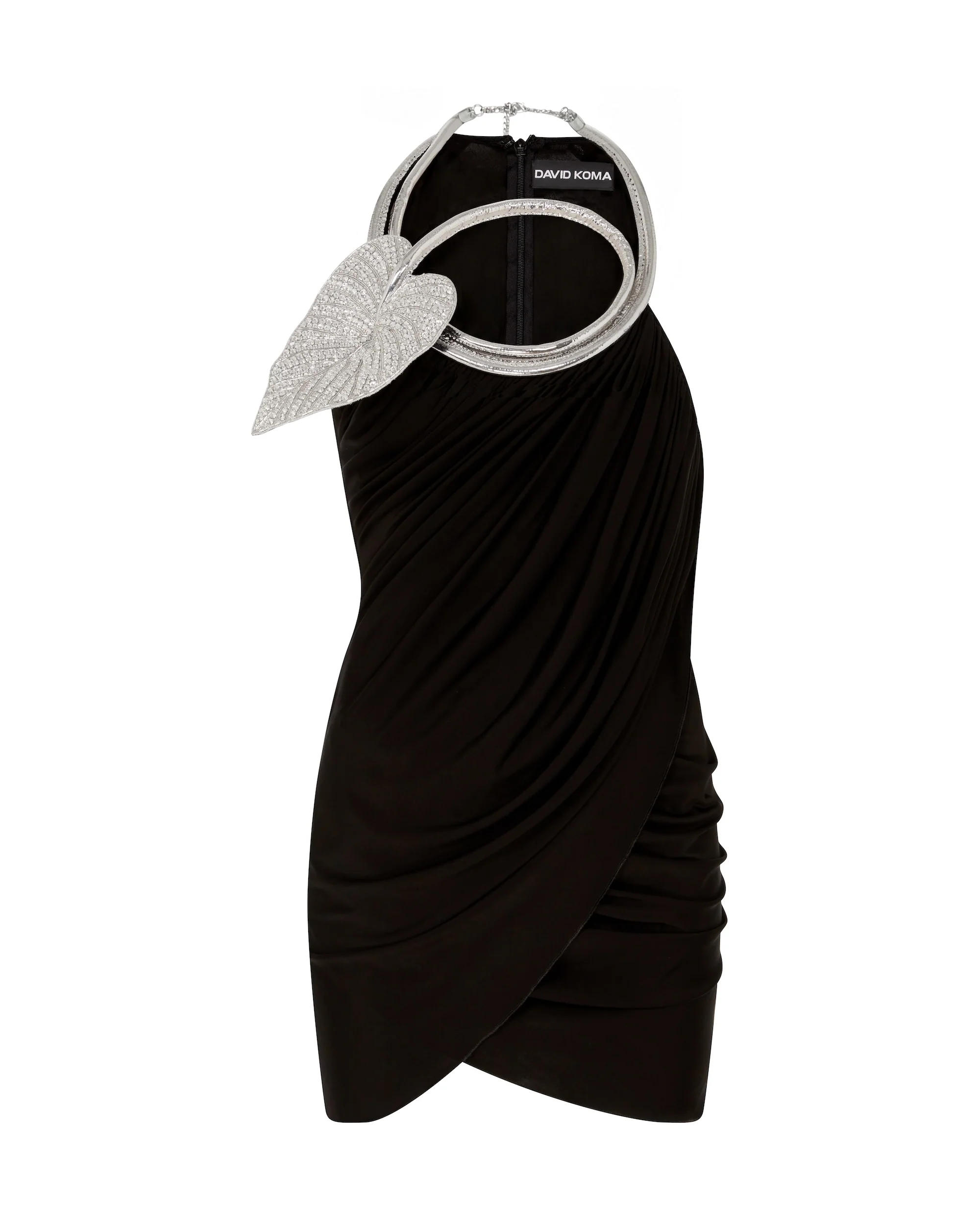 CRYSTAL LEAF NECKLINE MINI DRESS