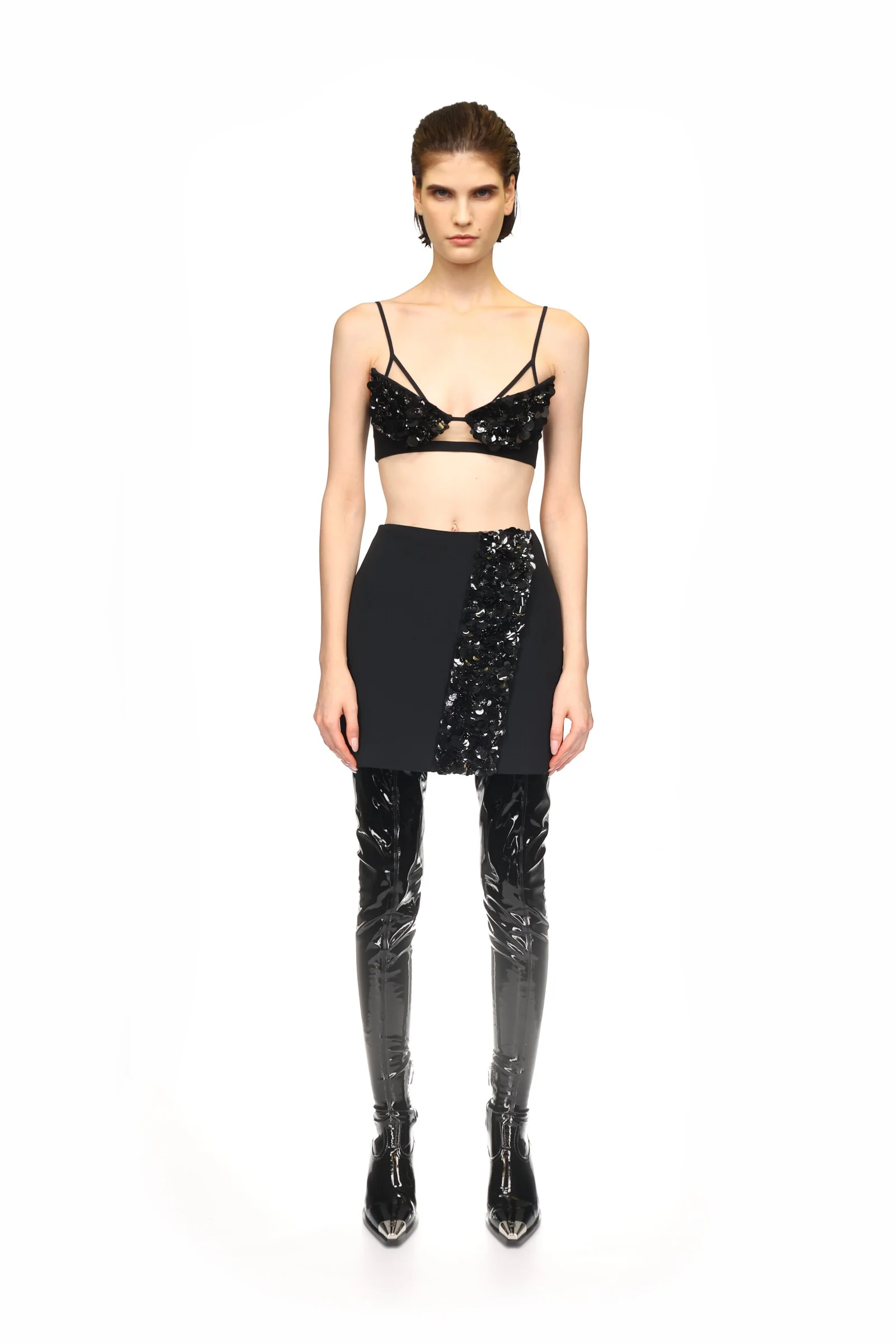 BLACK CRYSTAL AND PETAL EMBELLISHED BRA - Image 2