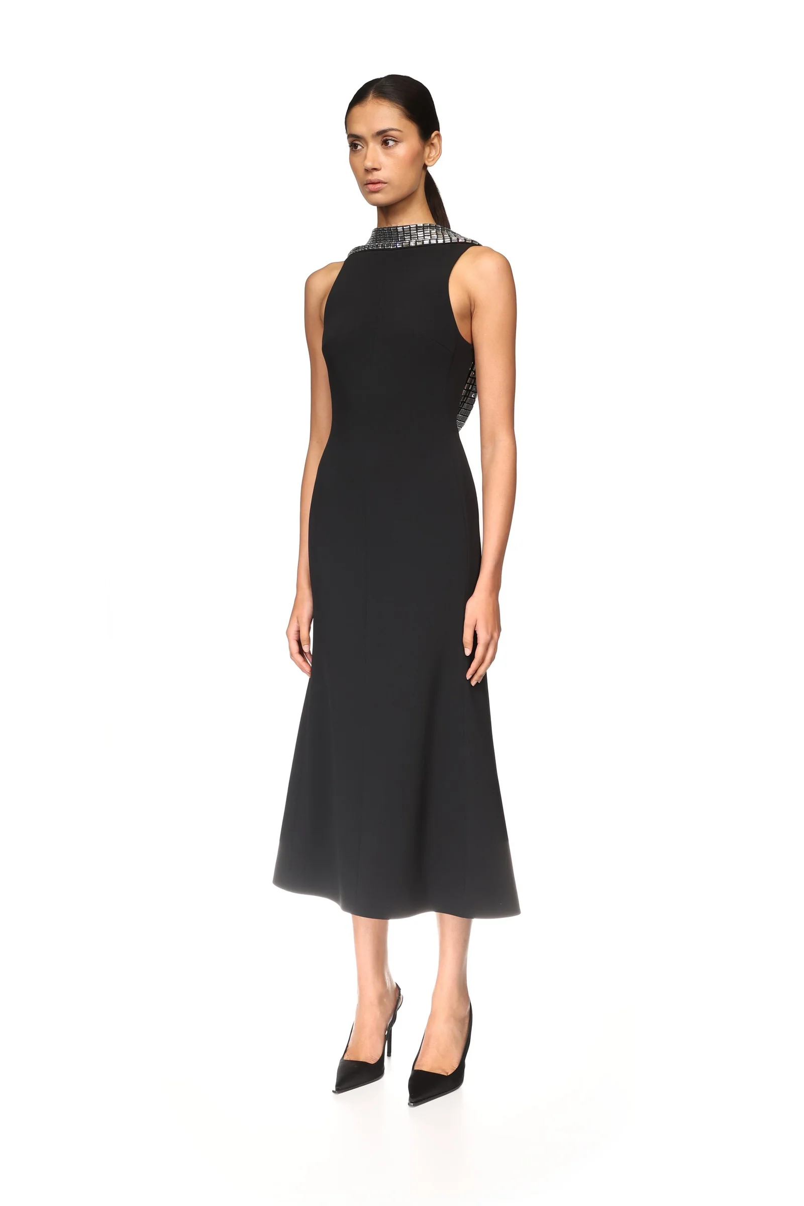 CRYSTAL RHINESTONE BACK DETAIL MIDI DRESS - Image 3