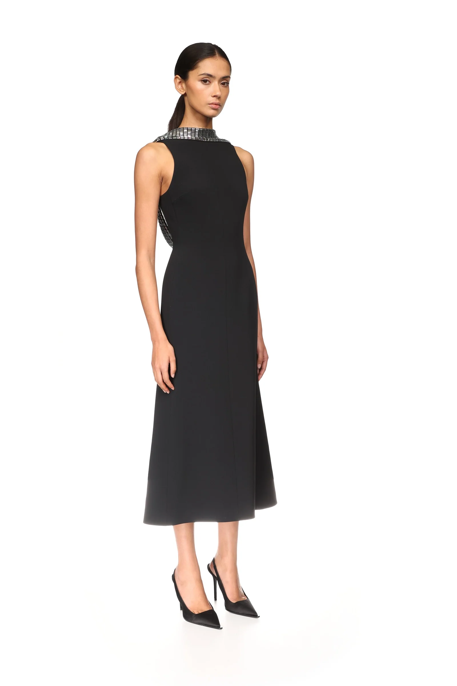 CRYSTAL RHINESTONE BACK DETAIL MIDI DRESS - Image 4