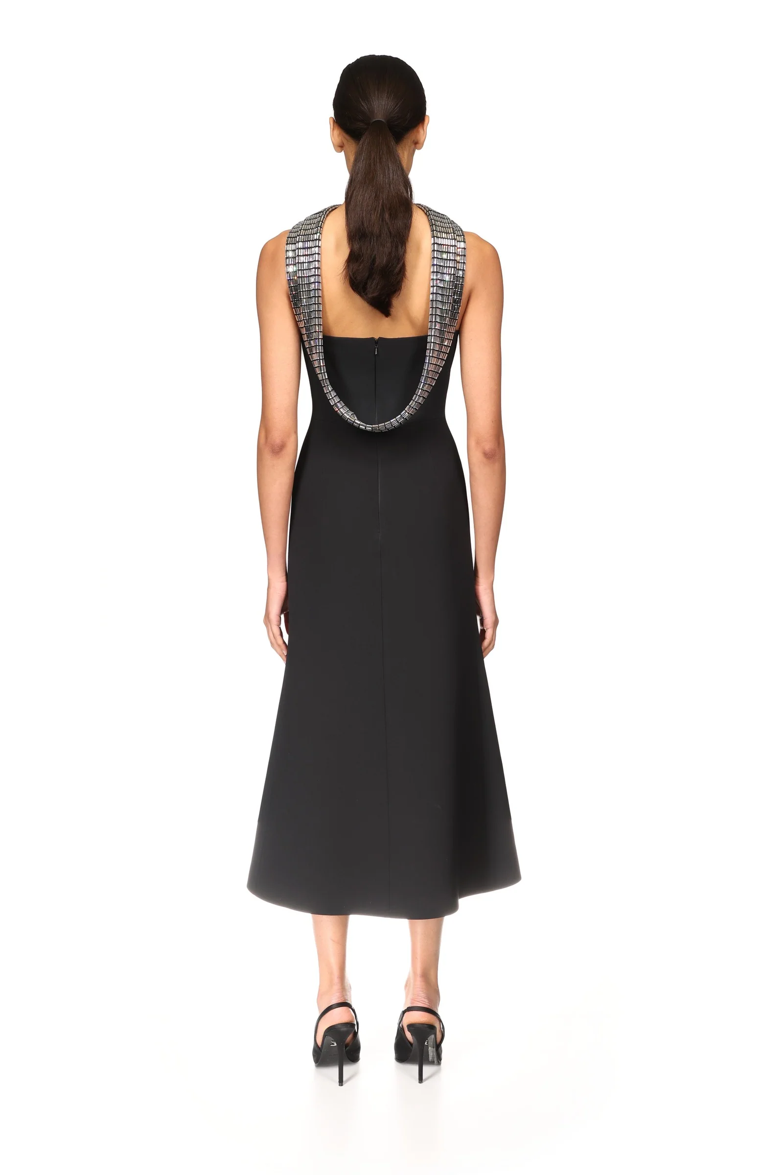 CRYSTAL RHINESTONE BACK DETAIL MIDI DRESS - Image 5