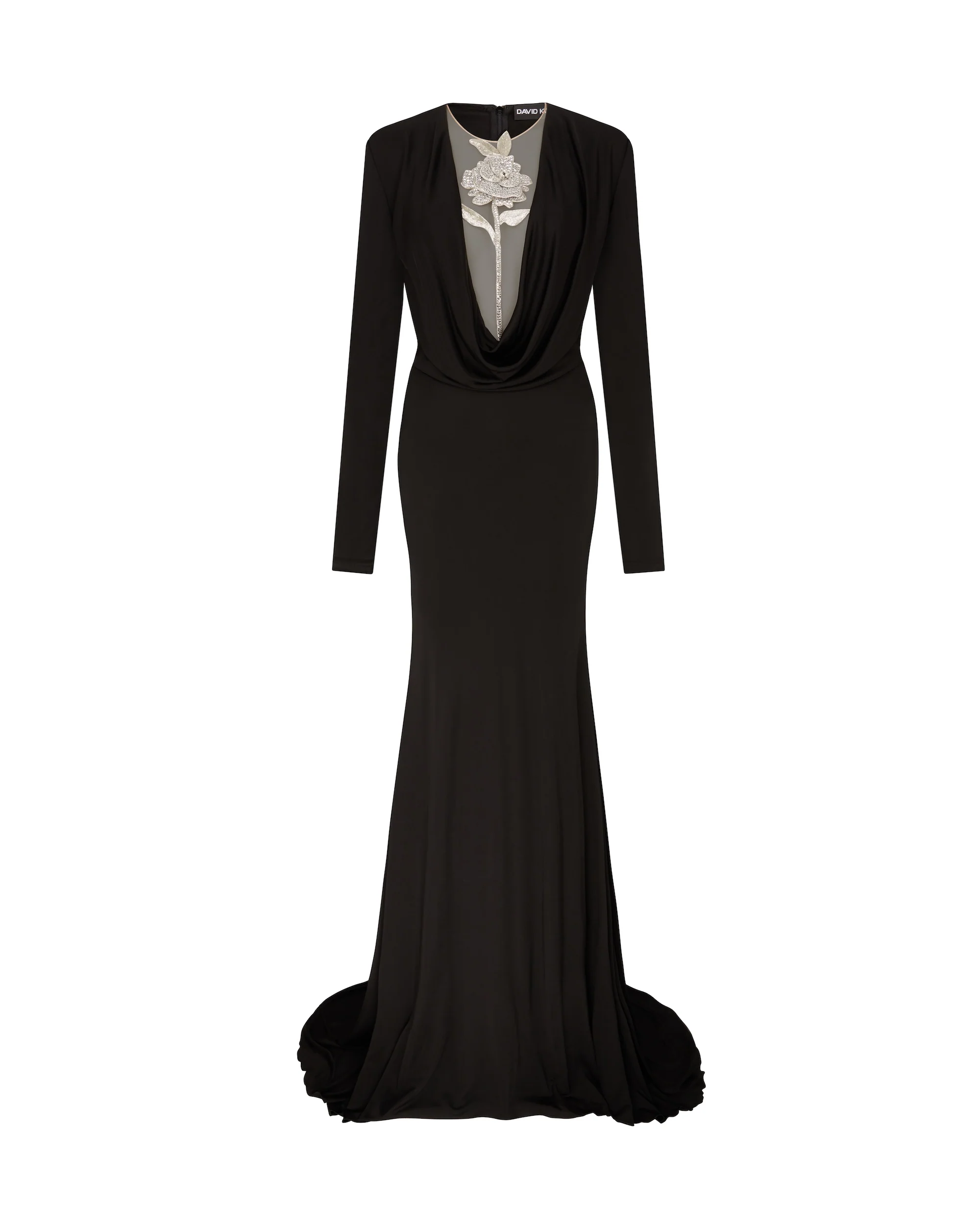CRYSTAL ROSE DETAIL GOWN IN BLACK