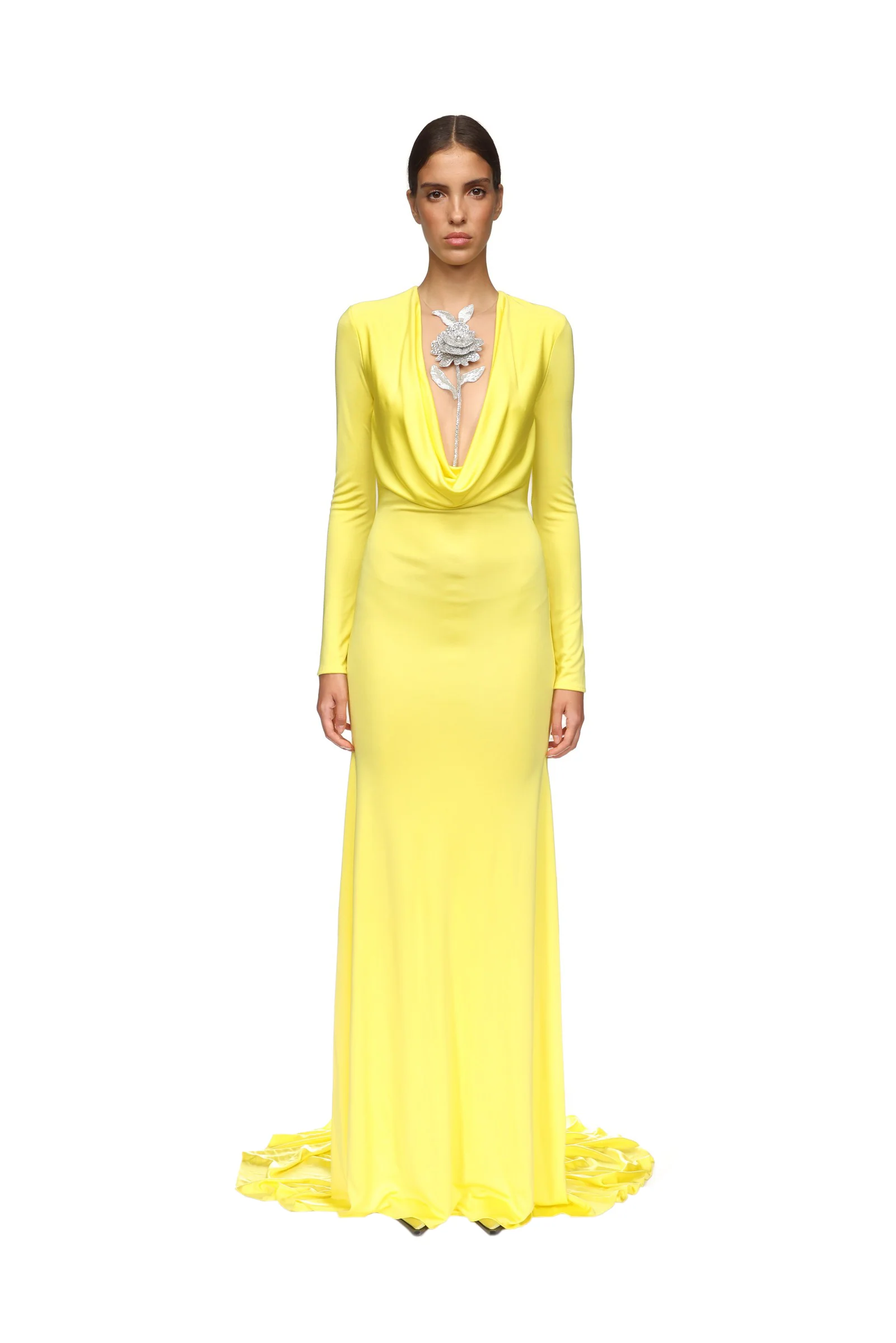 CRYSTAL ROSE DETAIL GOWN IN BLACK - Image 2