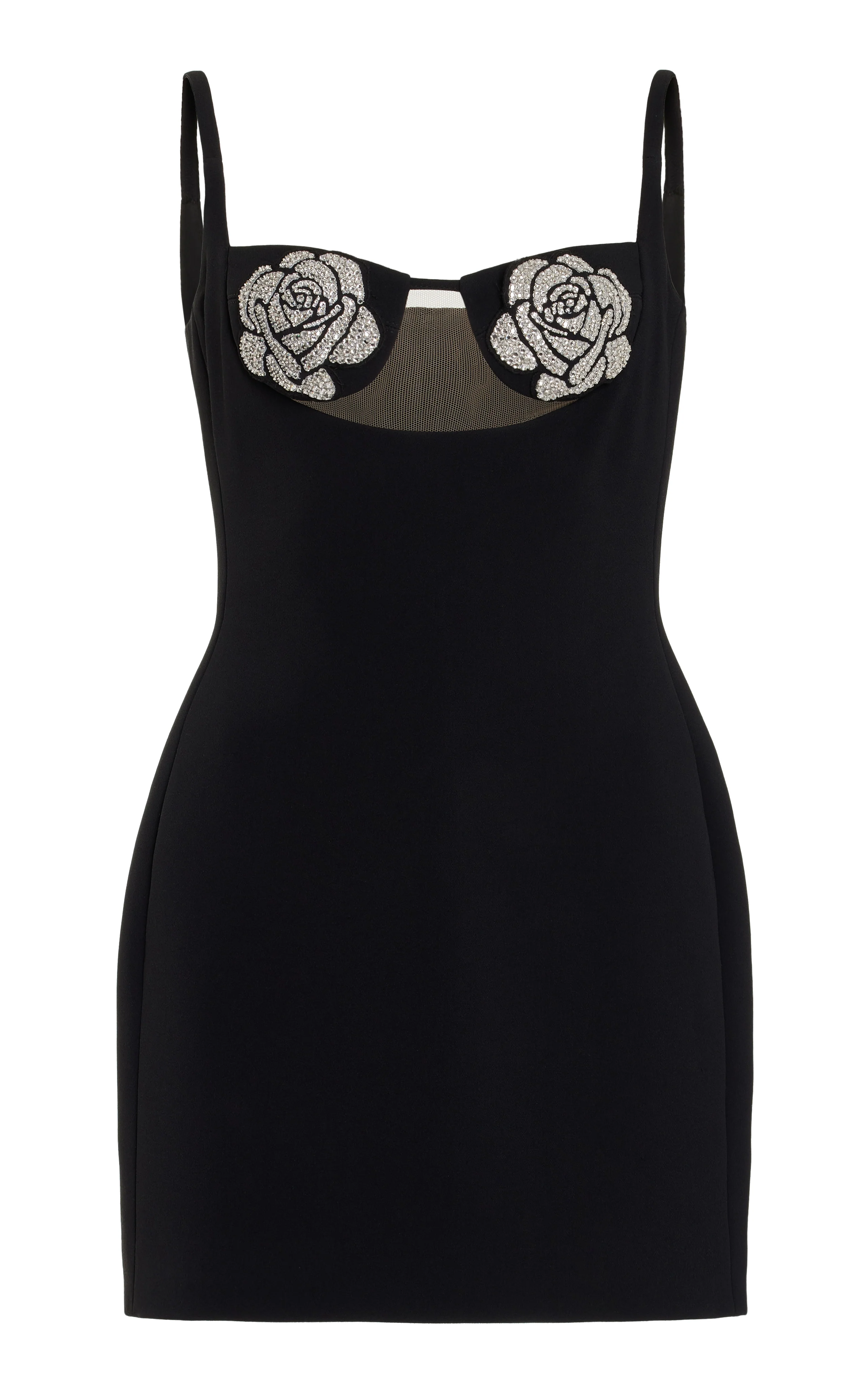 CRYSTAL ROSE EMBROIDERY CUP MINI DRESS IN BLACK