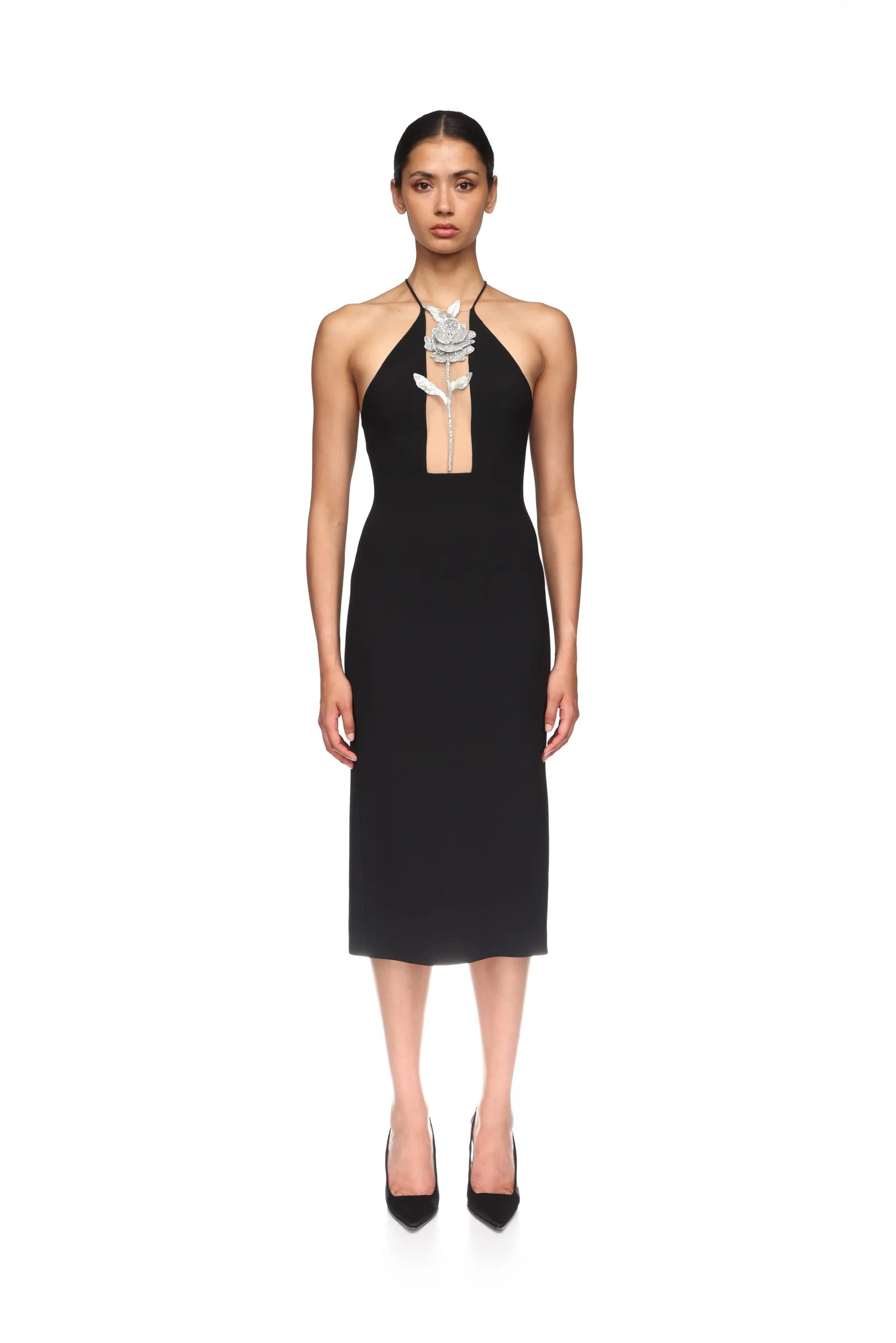 CRYSTAL ROSE HALTER MIDI DRESS IN YELLOW - Image 2