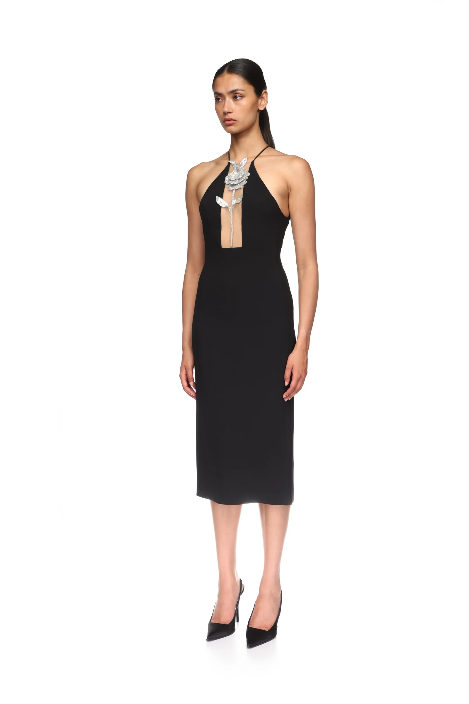 CRYSTAL ROSE HALTER MIDI DRESS IN YELLOW - Image 3
