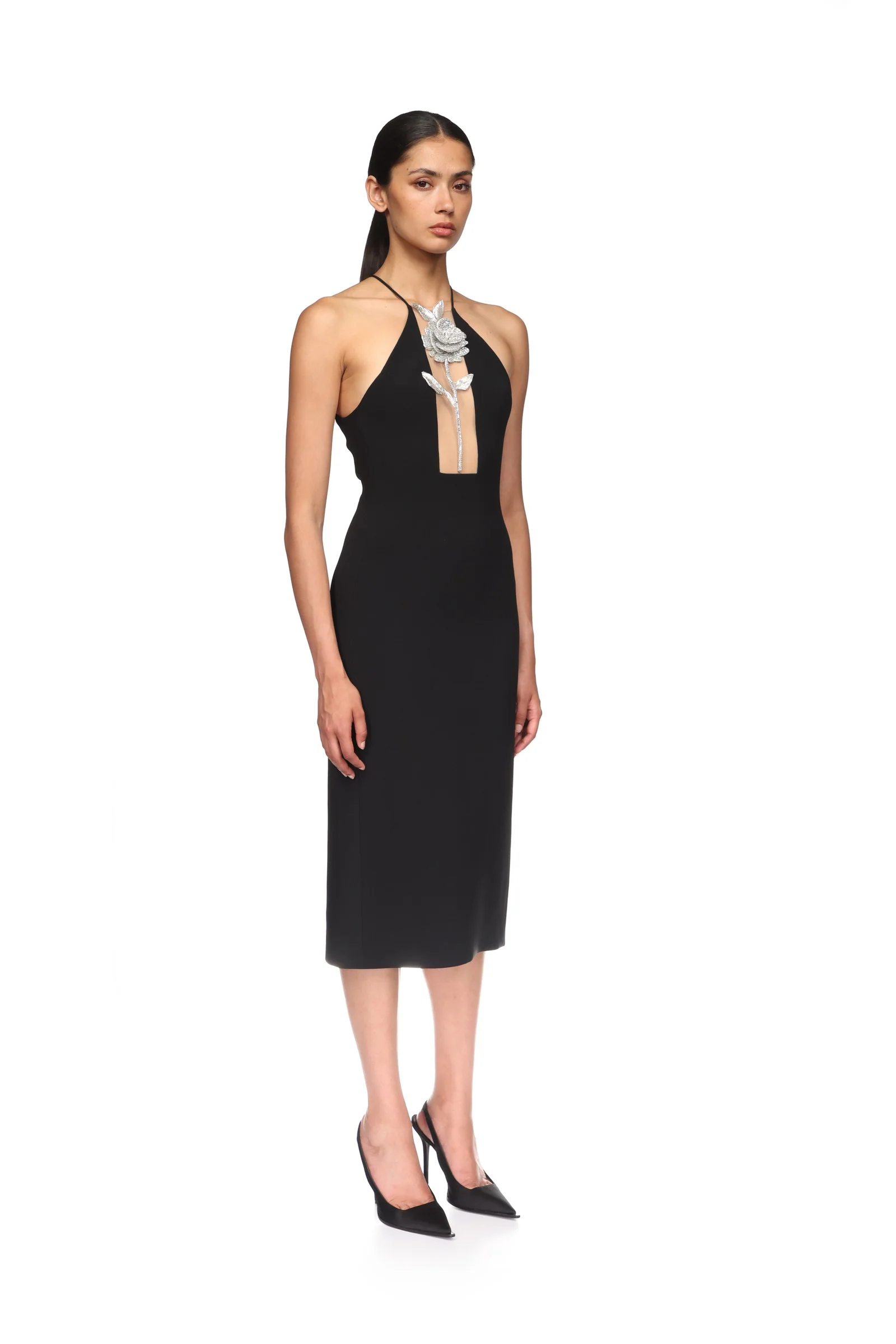 CRYSTAL ROSE HALTER MIDI DRESS IN YELLOW - Image 4
