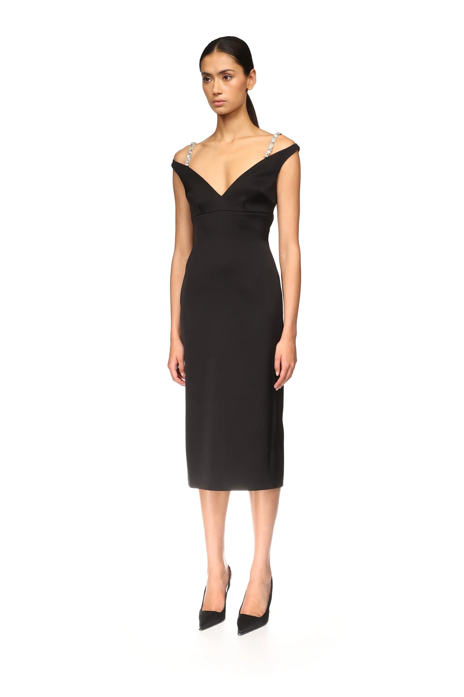 CRYSTAL STRAP DETAIL MIDI DRESS - Image 3