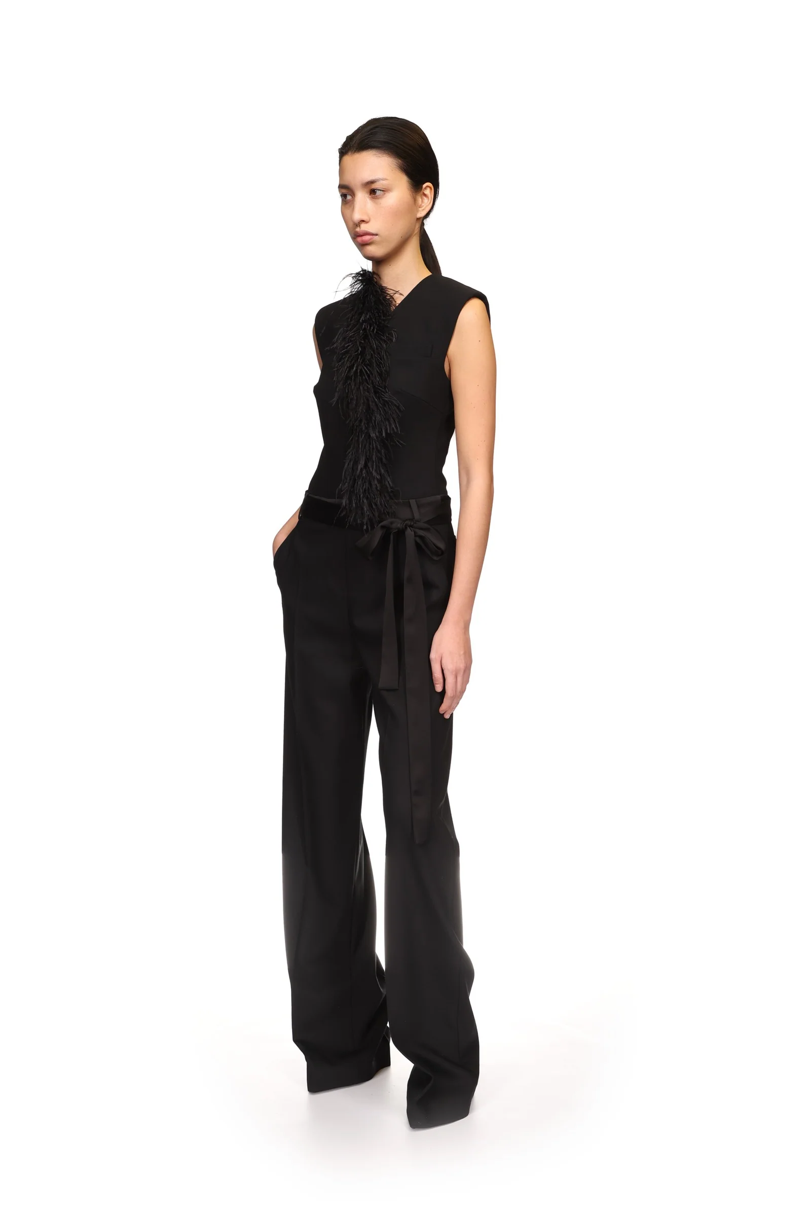 DETACHABLE FEATHER TRIM JUMPSUIT - Image 3