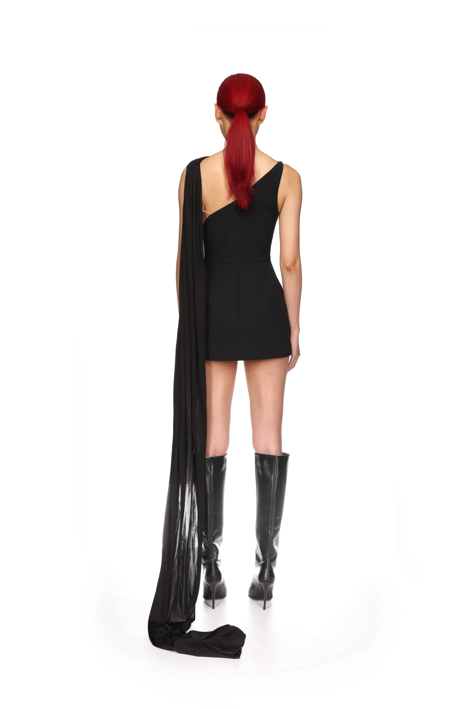 DRAPED JERSEY AND TULLE INSERT MINI DRESS - Image 5
