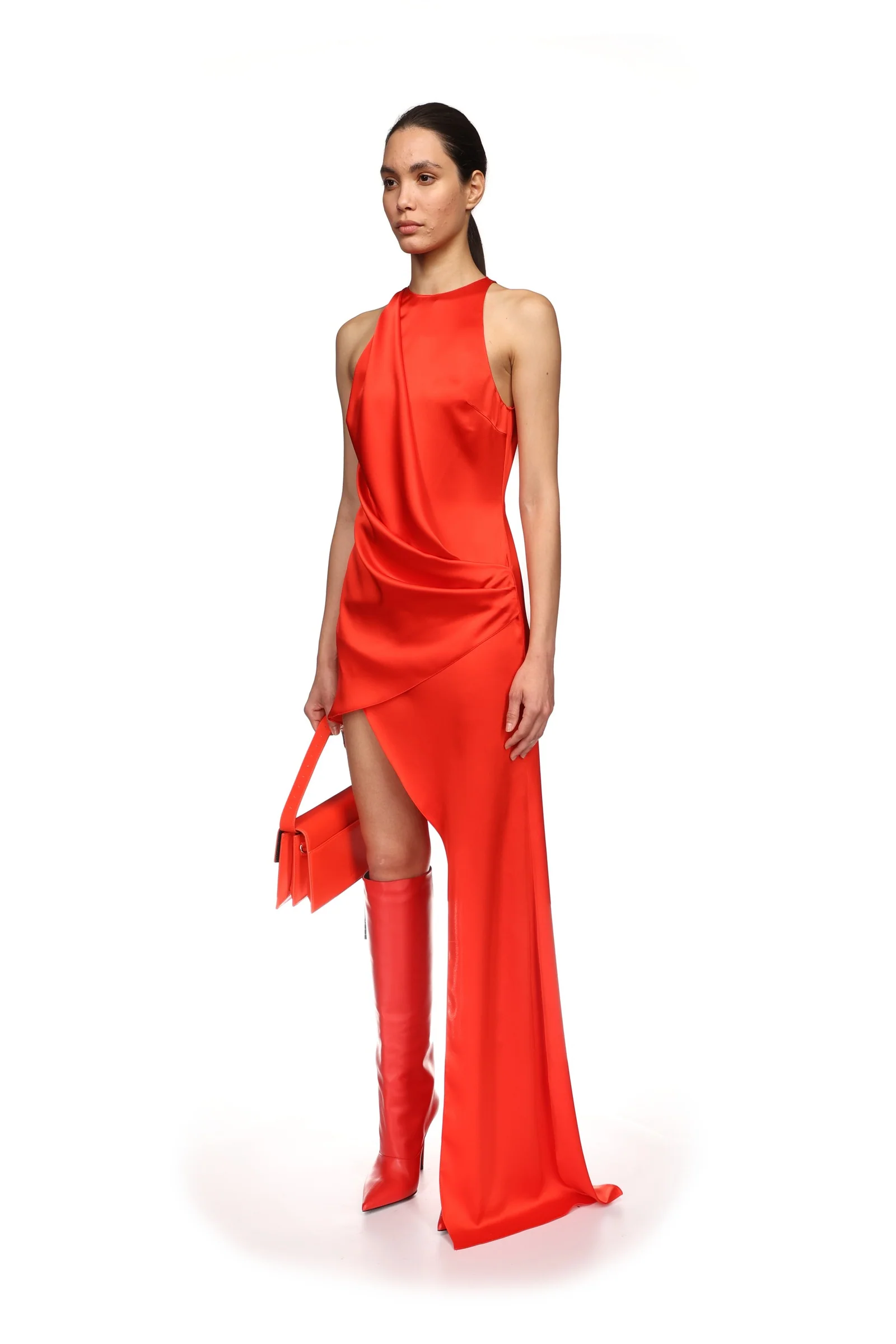 ASYMMETRIC SATIN DRAPE GOWN - Image 3