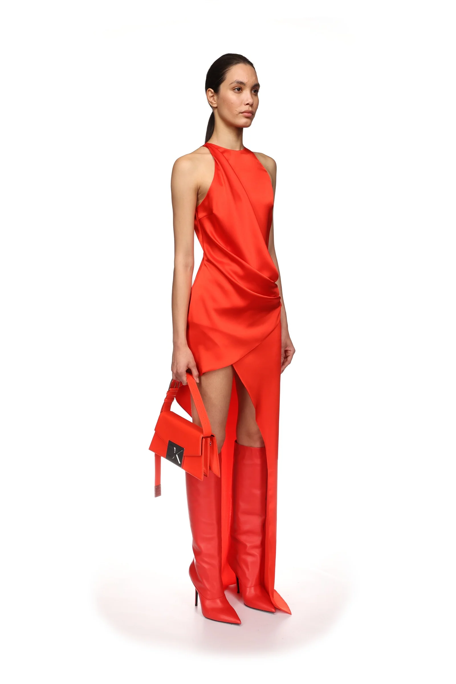 ASYMMETRIC SATIN DRAPE GOWN - Image 4