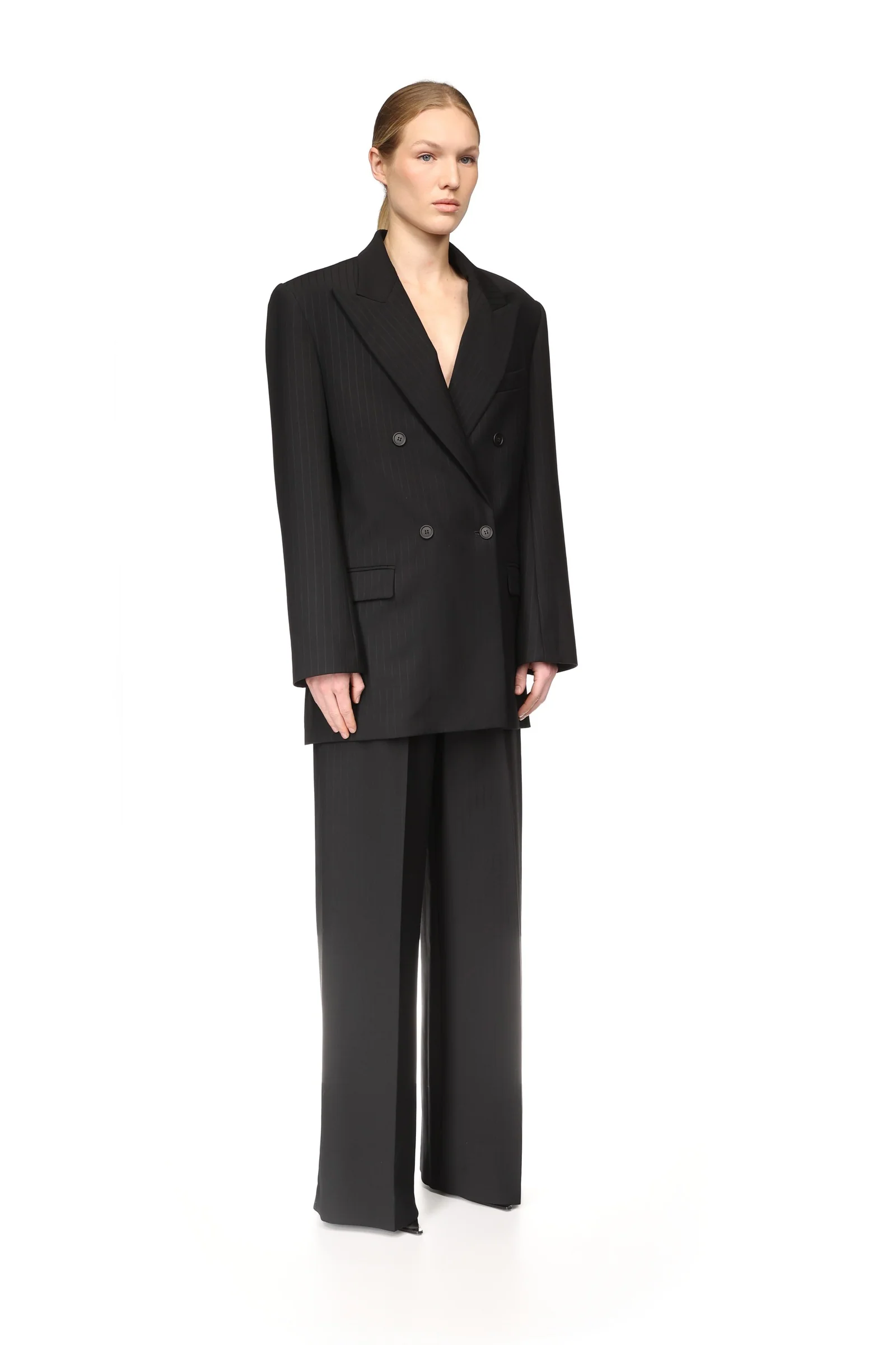 PINSTRIPE WOOL TAILORED TROUSERS WITH CRYSTAL BUCKLE BELT - Image 4
