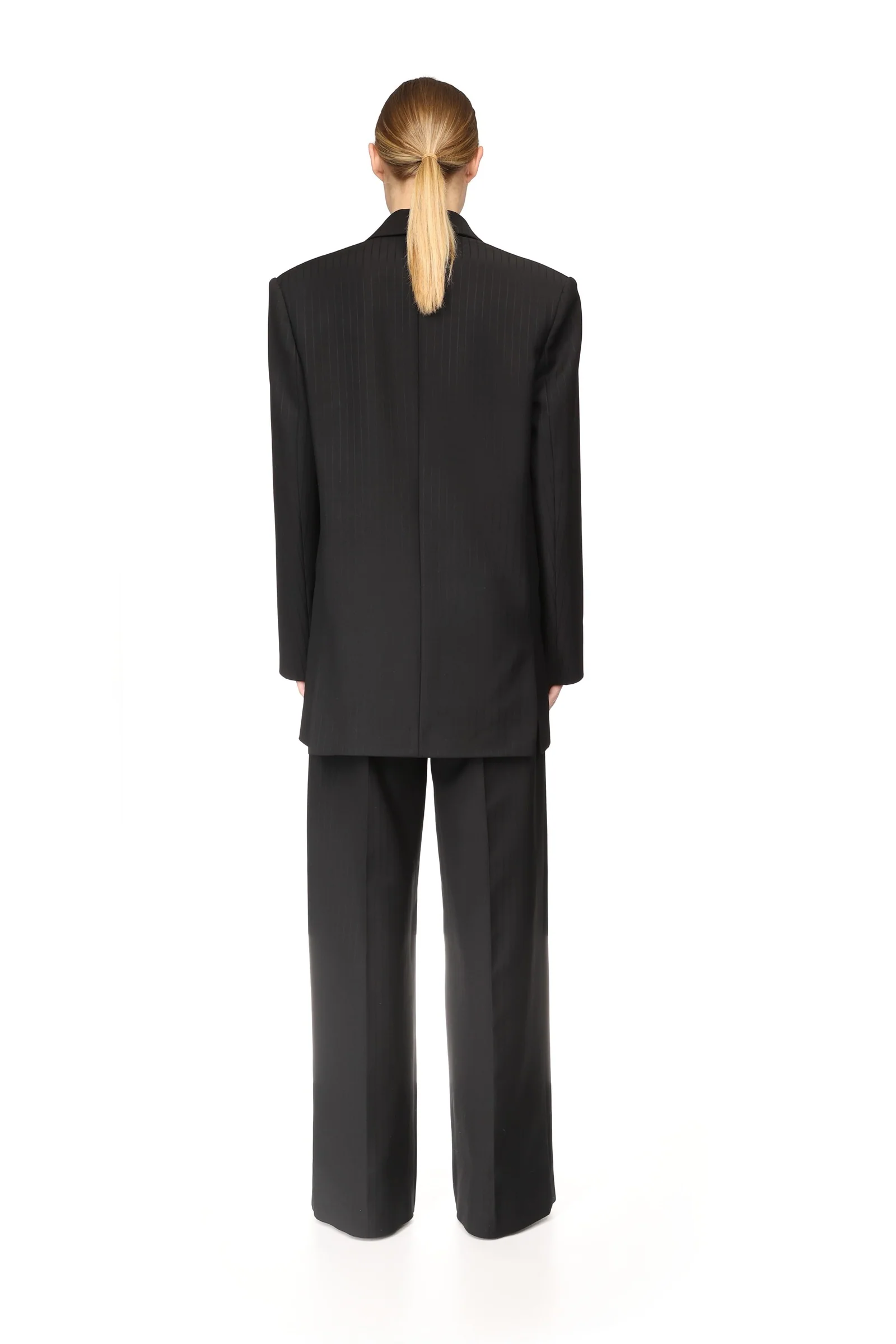 PINSTRIPE WOOL TAILORED TROUSERS WITH CRYSTAL BUCKLE BELT - Image 5
