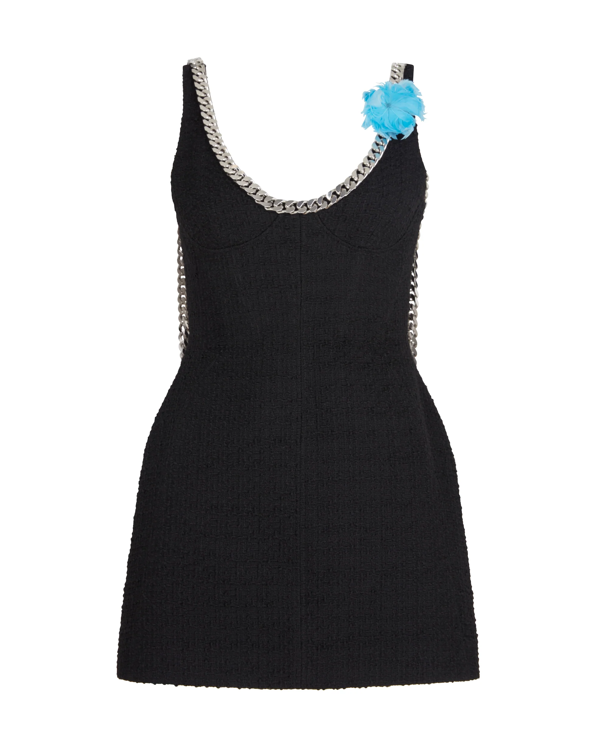 FEATHER FLOWERS AND CHAIN MINI DRESS