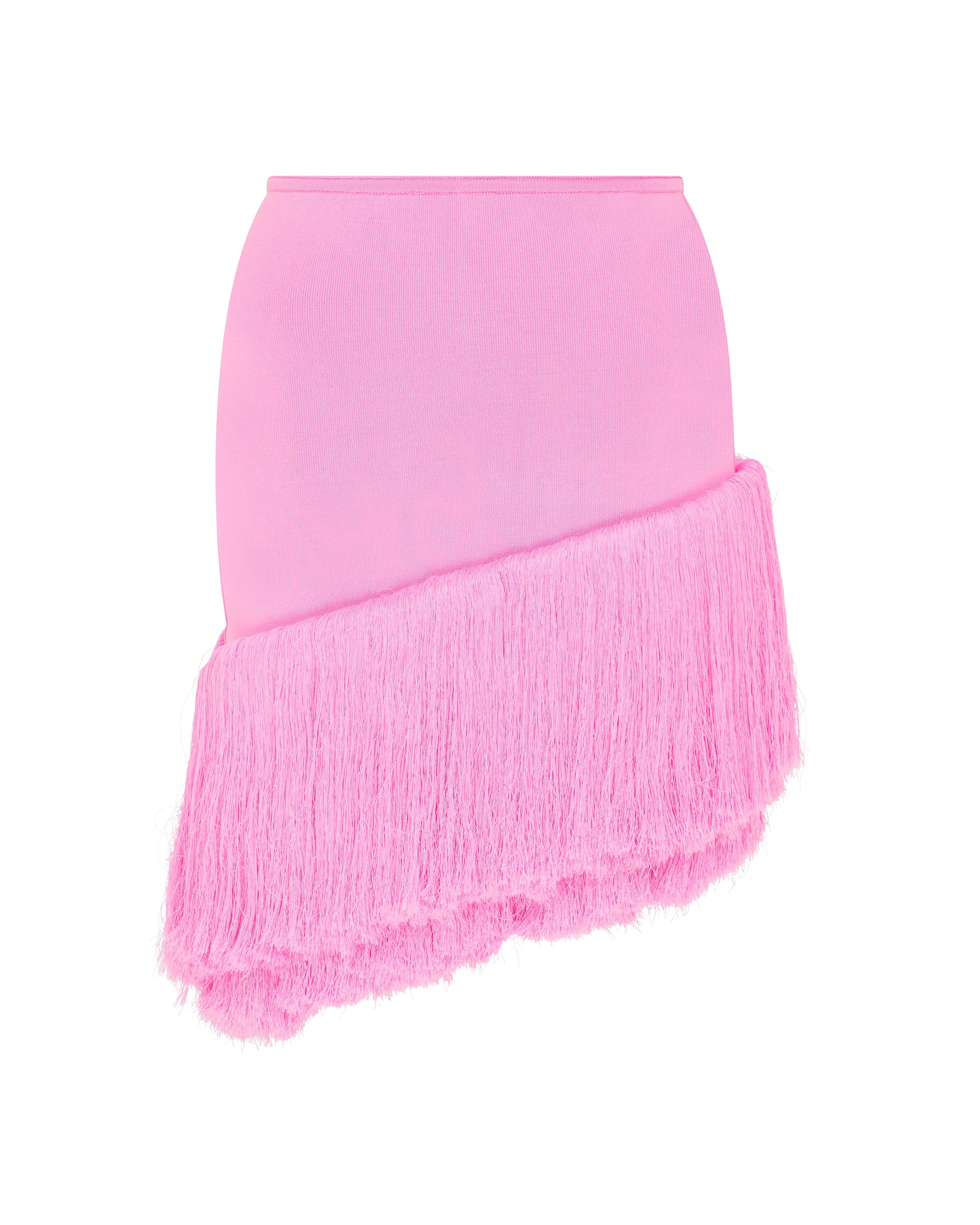 ASYMMETRIC FRINGE KNIT MINI SKIRT