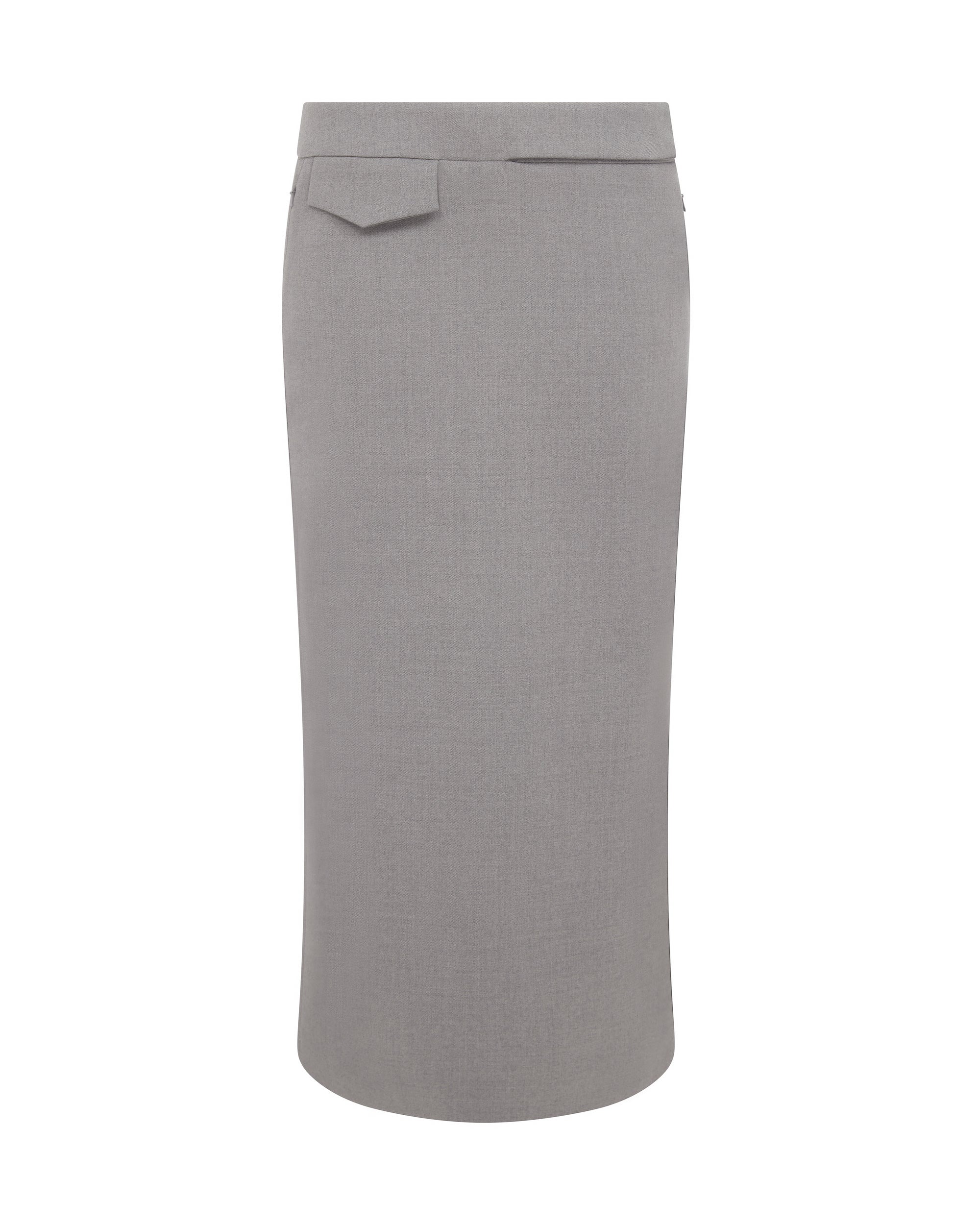 POCKET DETAIL MIDI SKIRT IN GREY