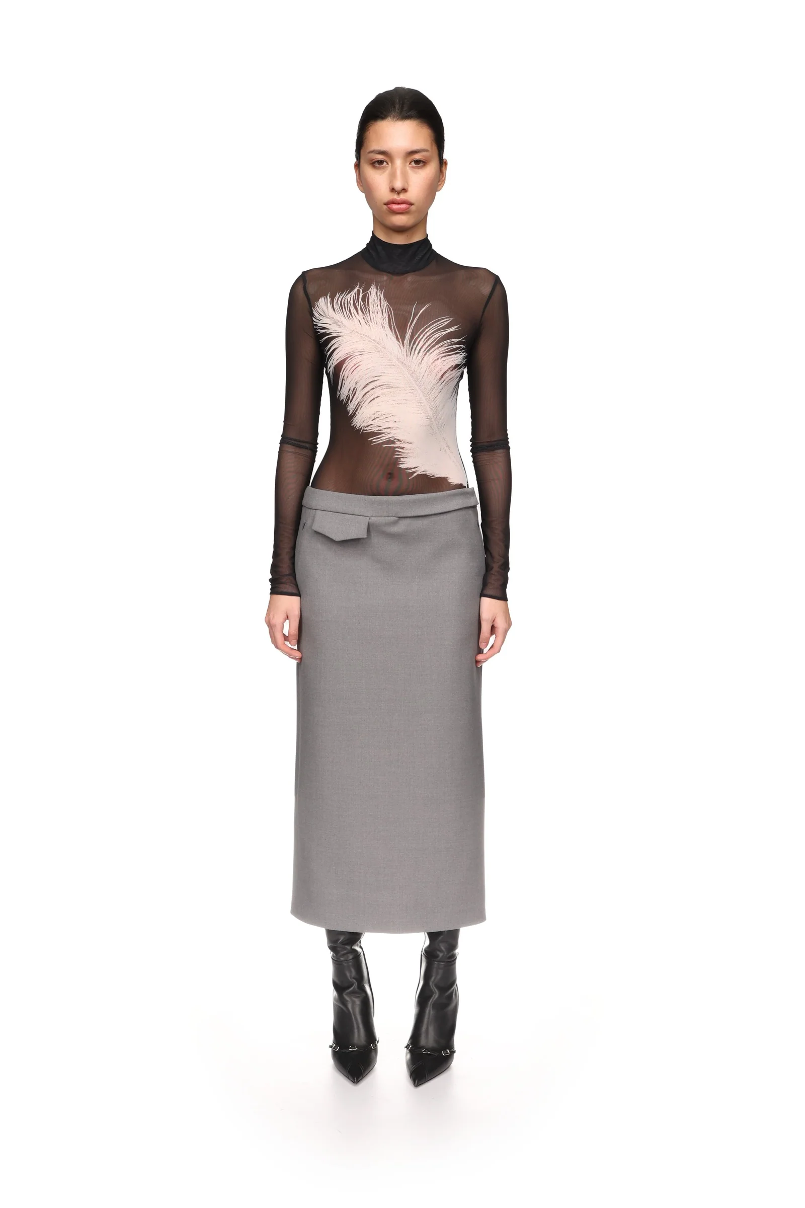 POCKET DETAIL MIDI SKIRT IN GREY - Image 2