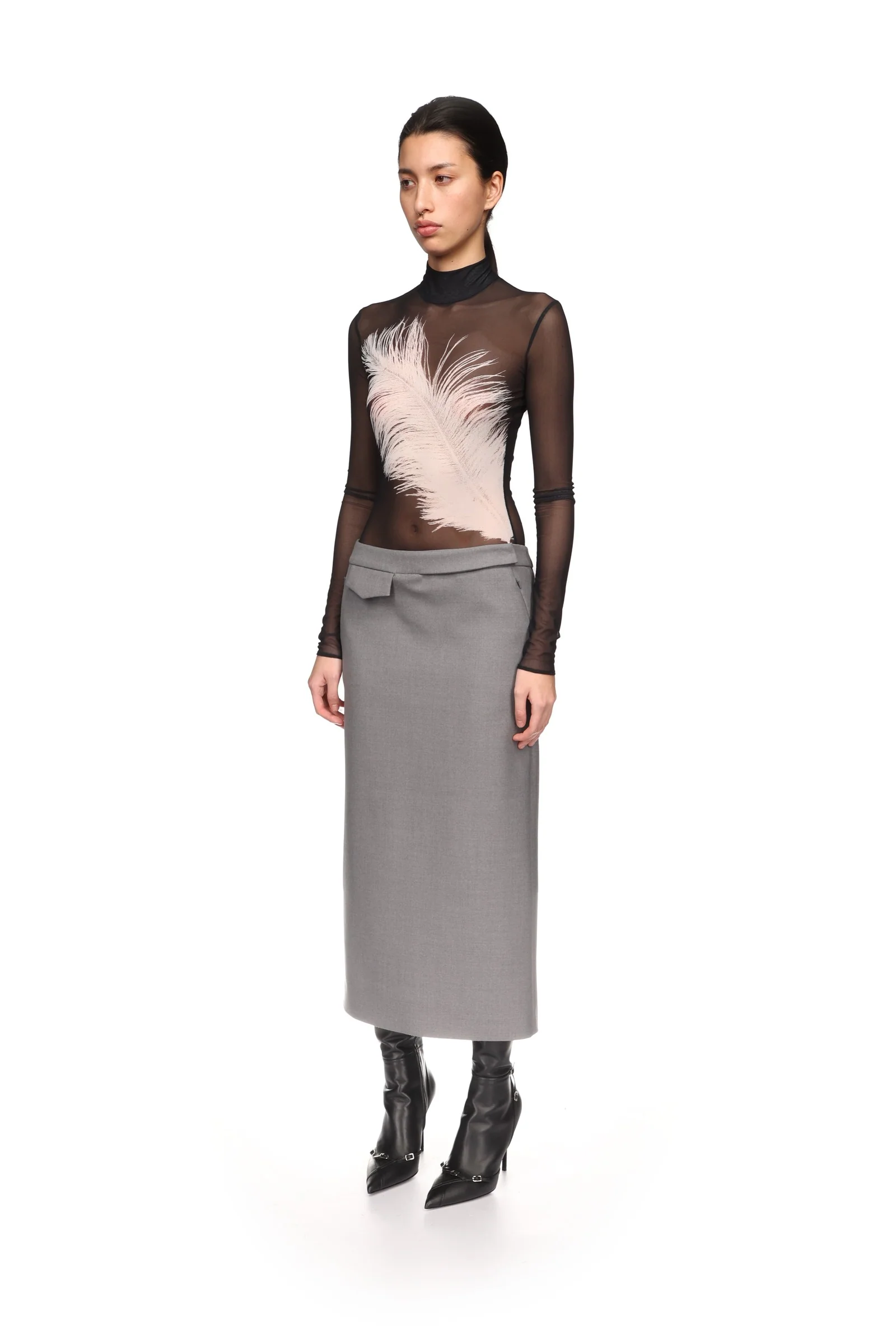 POCKET DETAIL MIDI SKIRT IN GREY - Image 3