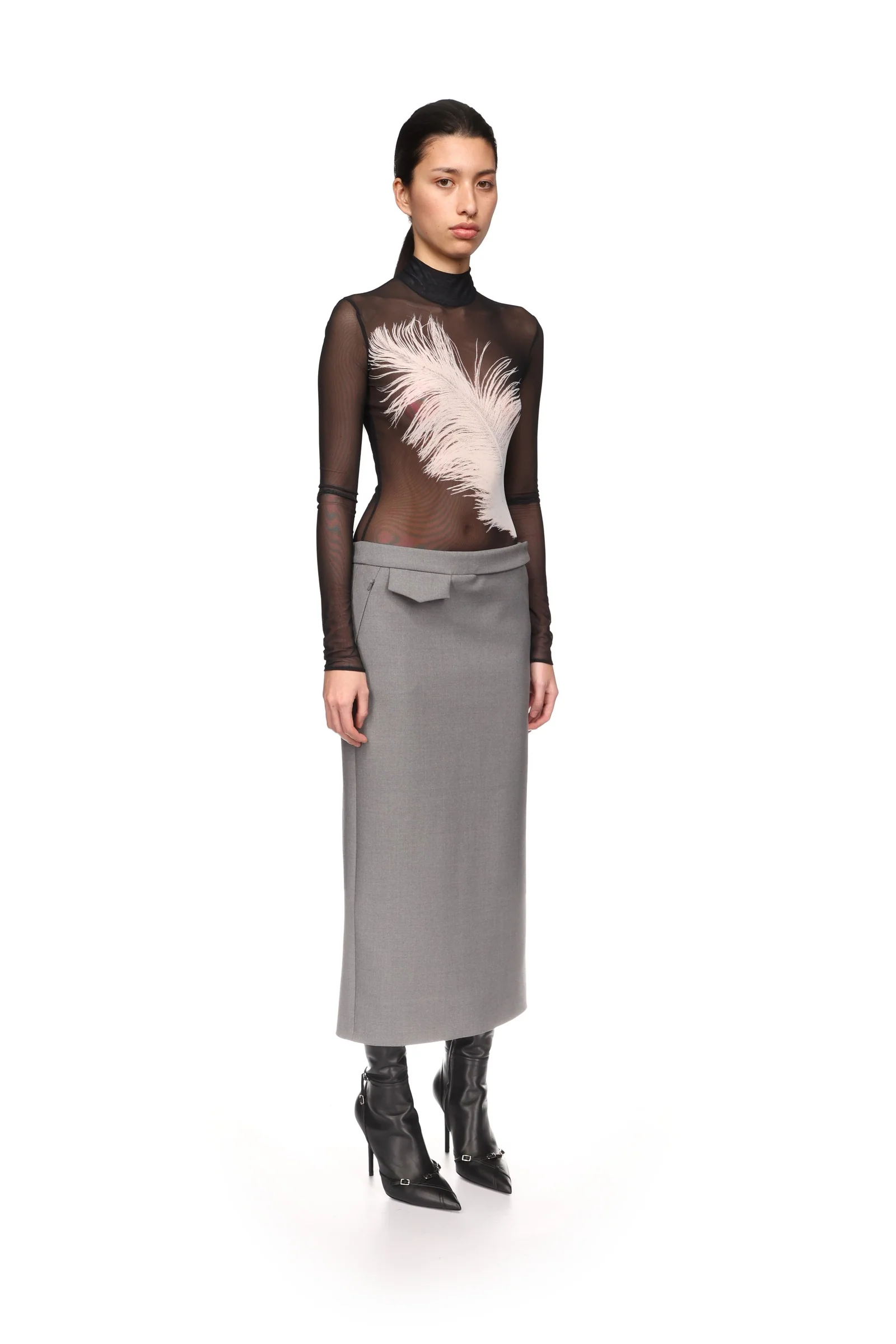 POCKET DETAIL MIDI SKIRT IN GREY - Image 4