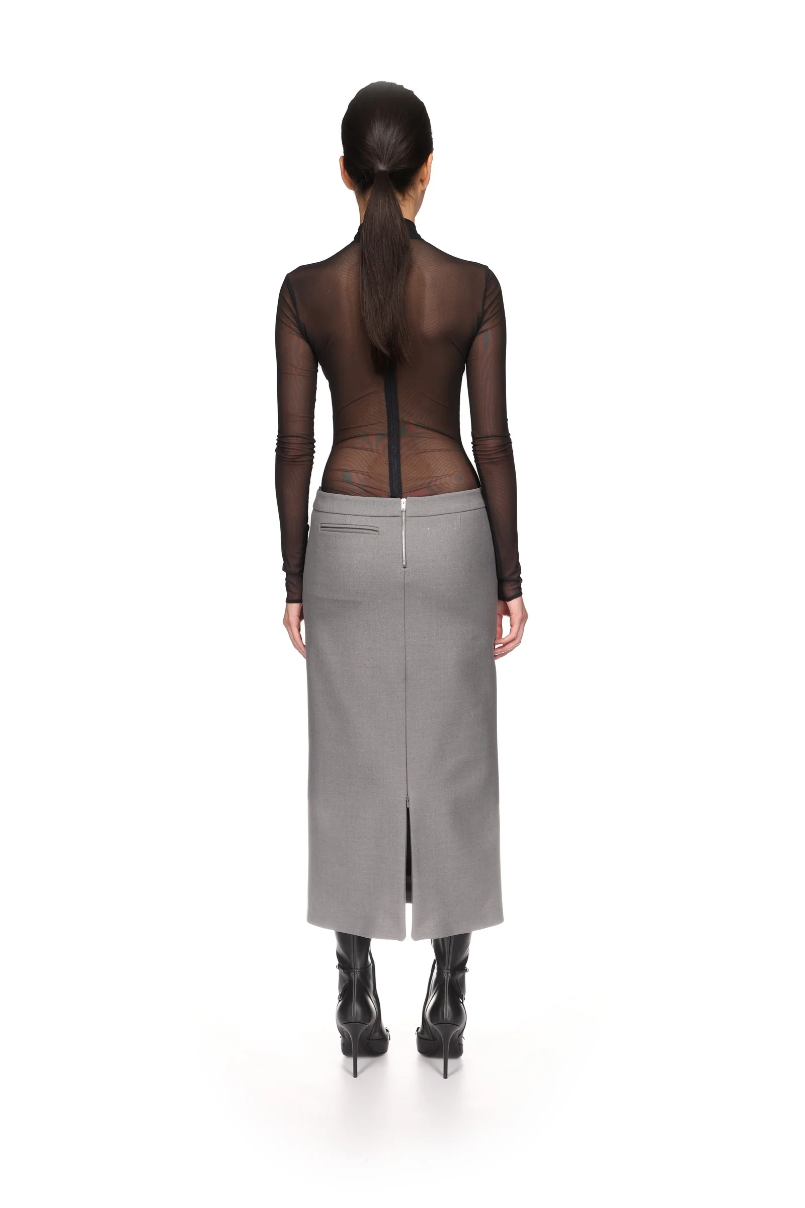 POCKET DETAIL MIDI SKIRT IN GREY - Image 5