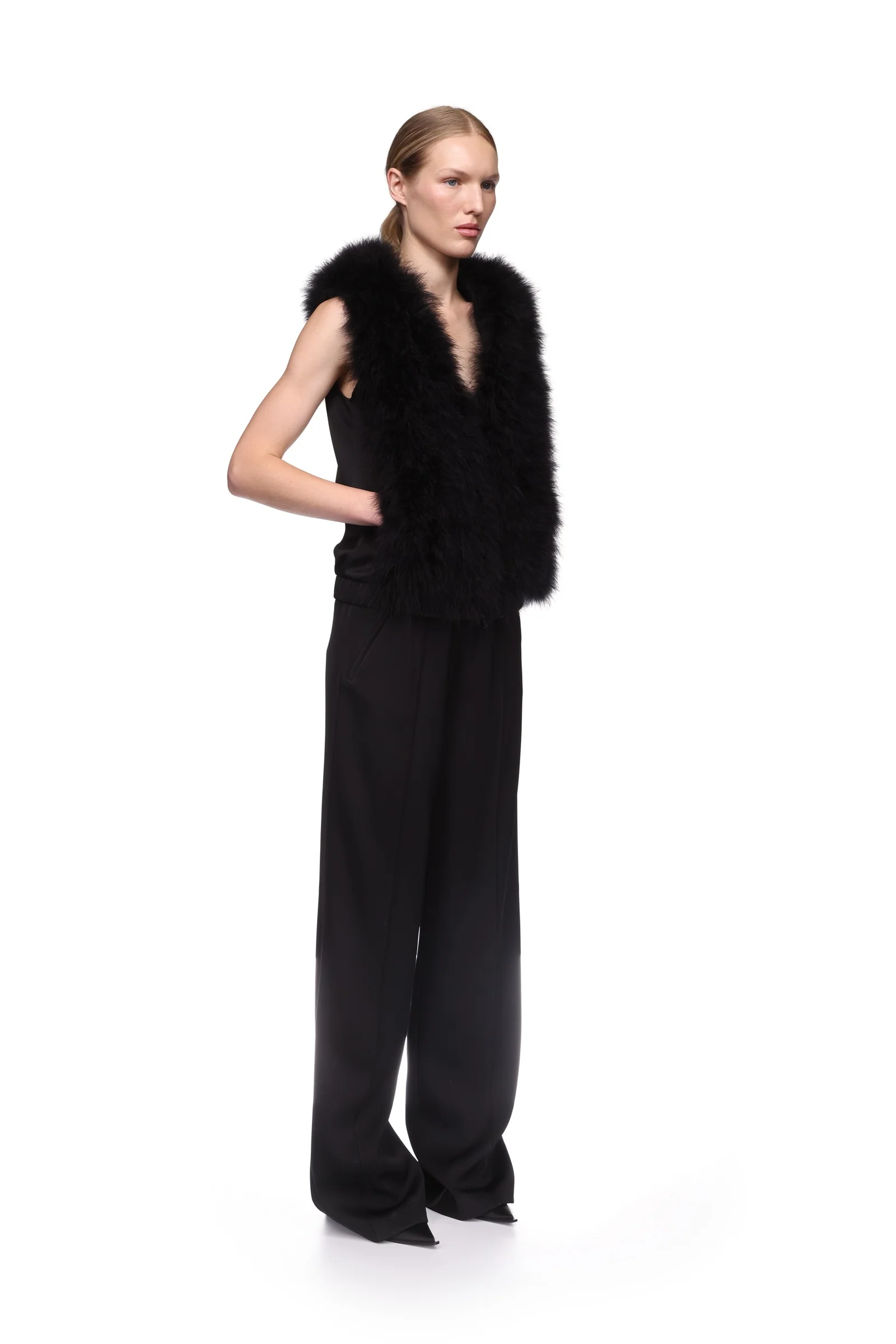FEATHER FRONT SLEEVELESS HOODIE - Image 4