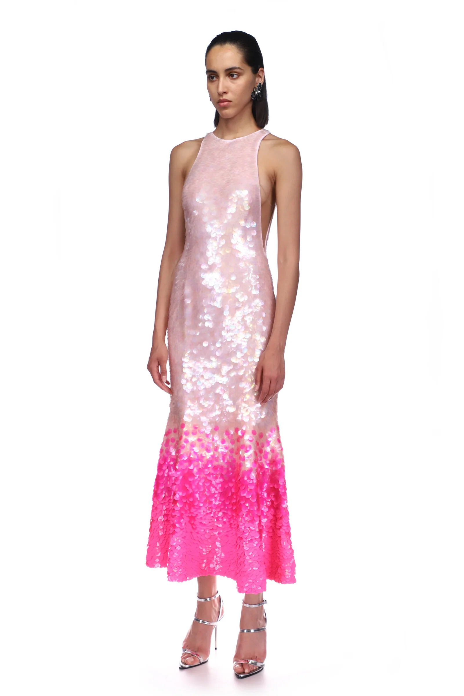 GRADIENT PAILLETTES AND FLOUNCE HEM MIDI DRESS - Image 3