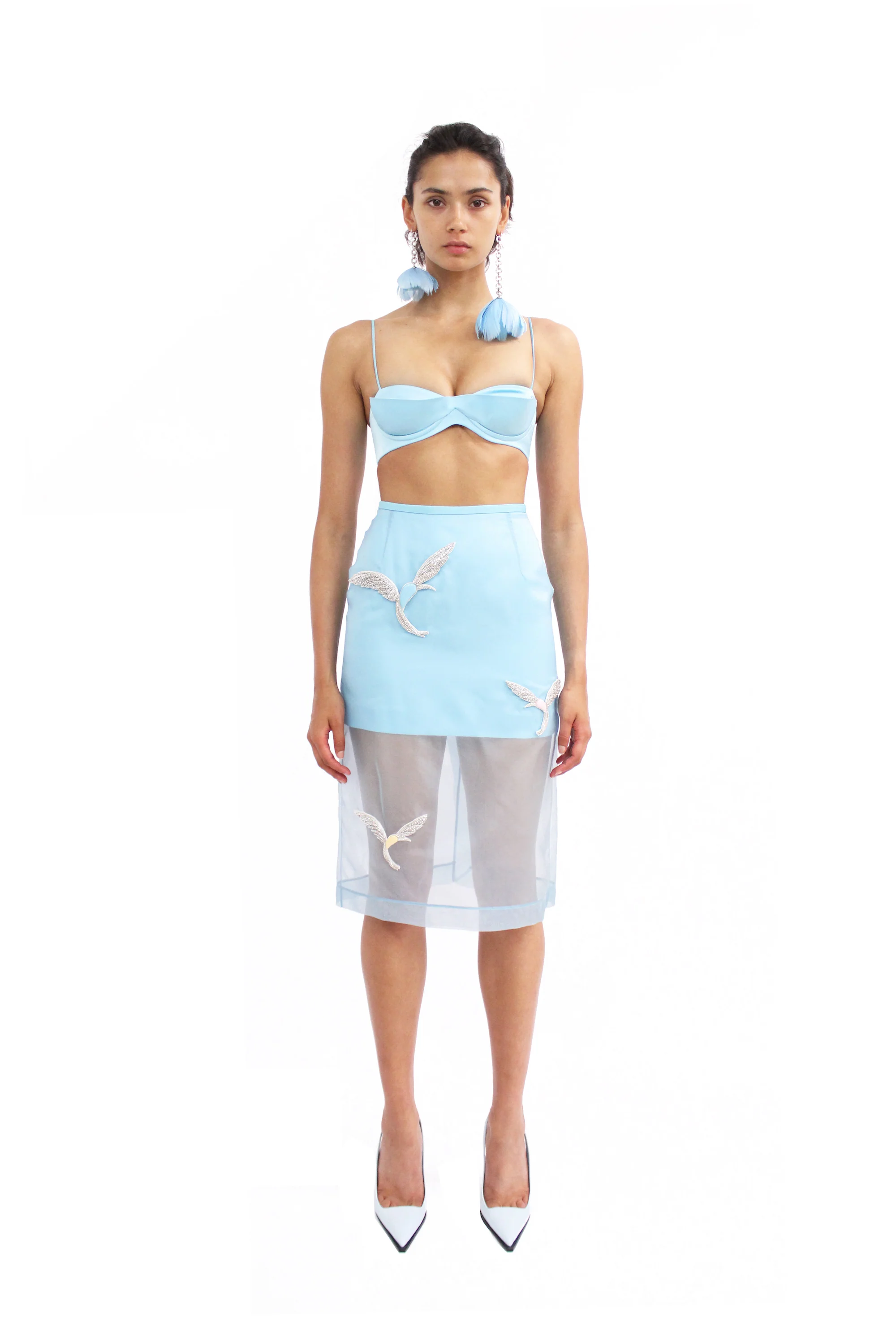 ORGANZA MIDI SKIRT WITH CRYSTAL HUMMINGBIRDS - Image 2