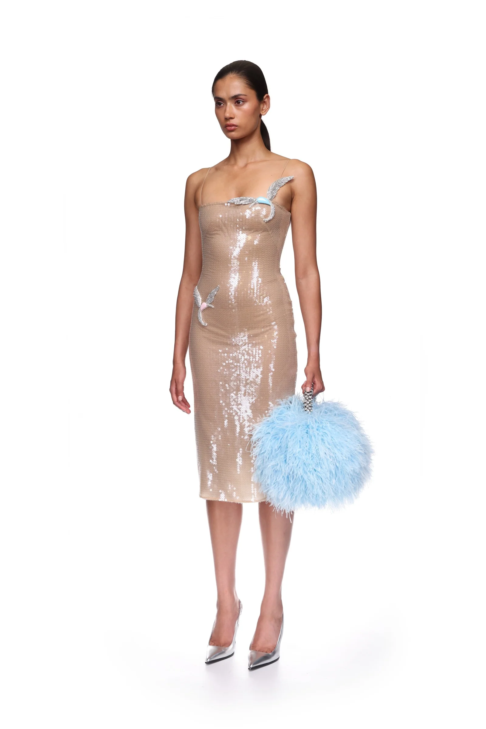 SEQUIN MIDI DRESS WITH CRYSTAL HUMMINGBIRDS - Image 3