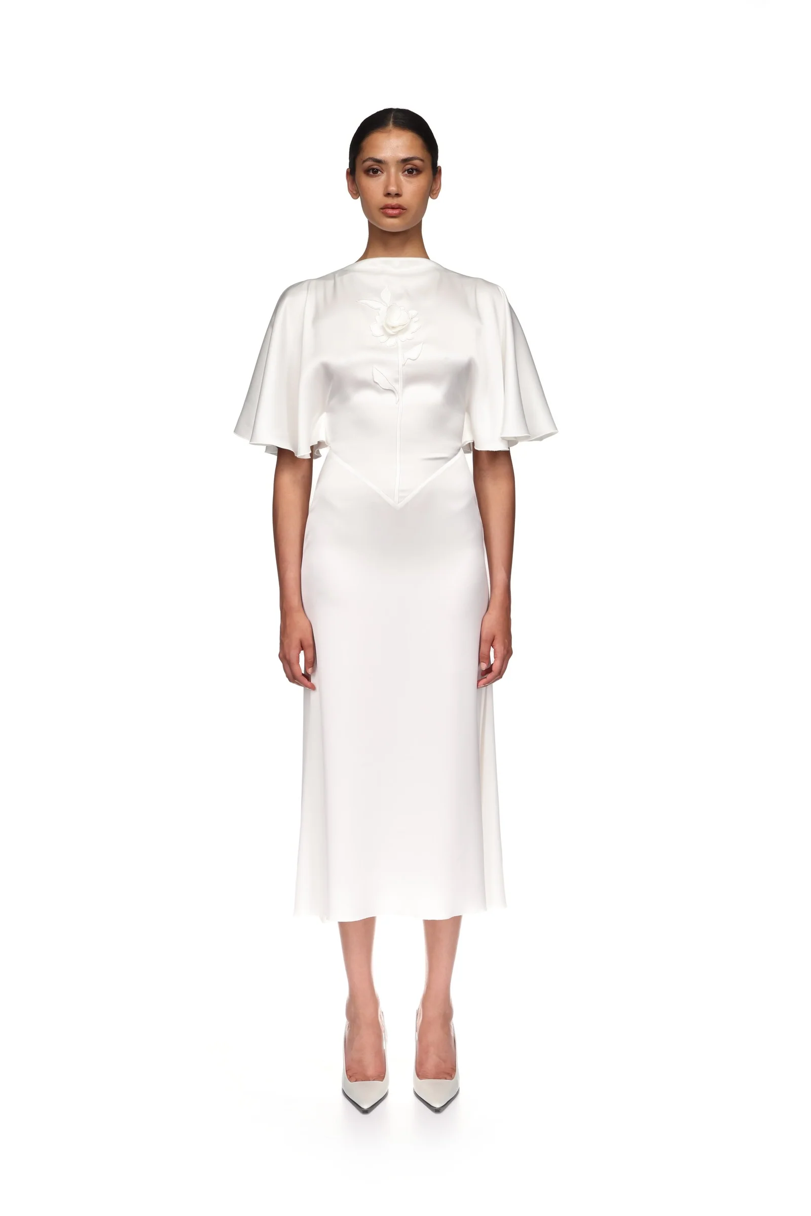 LACE ROSE EMBROIDERED SATIN MIDI DRESS - Image 2