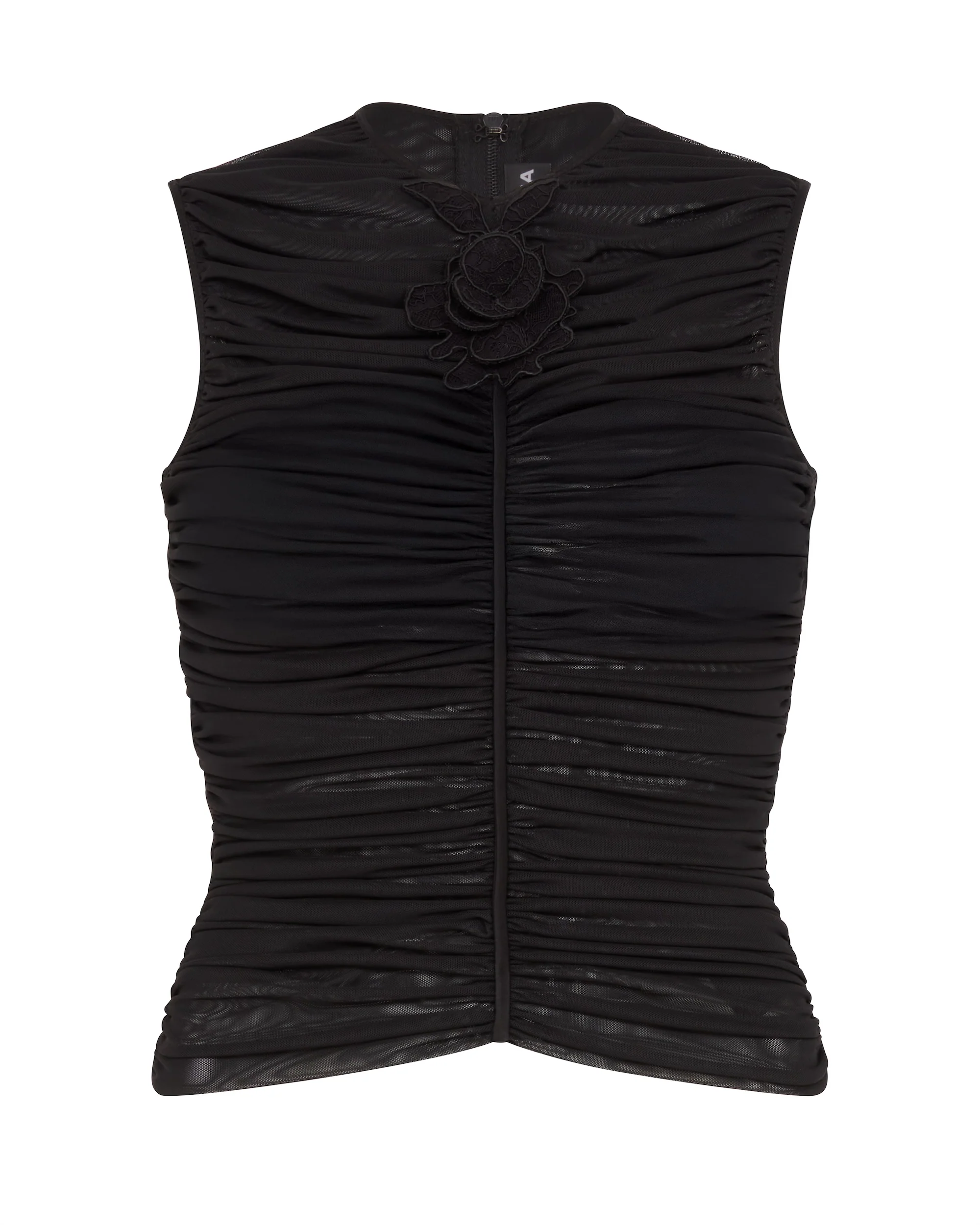 LACE ROSE EMBROIDERED RUCHED TOP