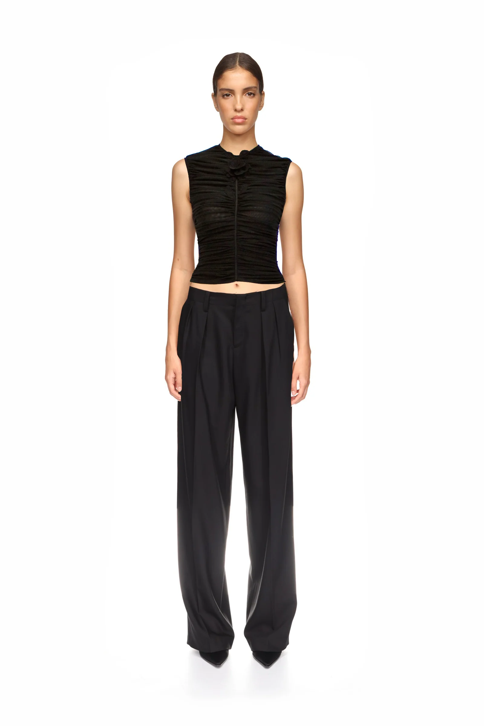 LACE ROSE EMBROIDERED RUCHED TOP - Image 2