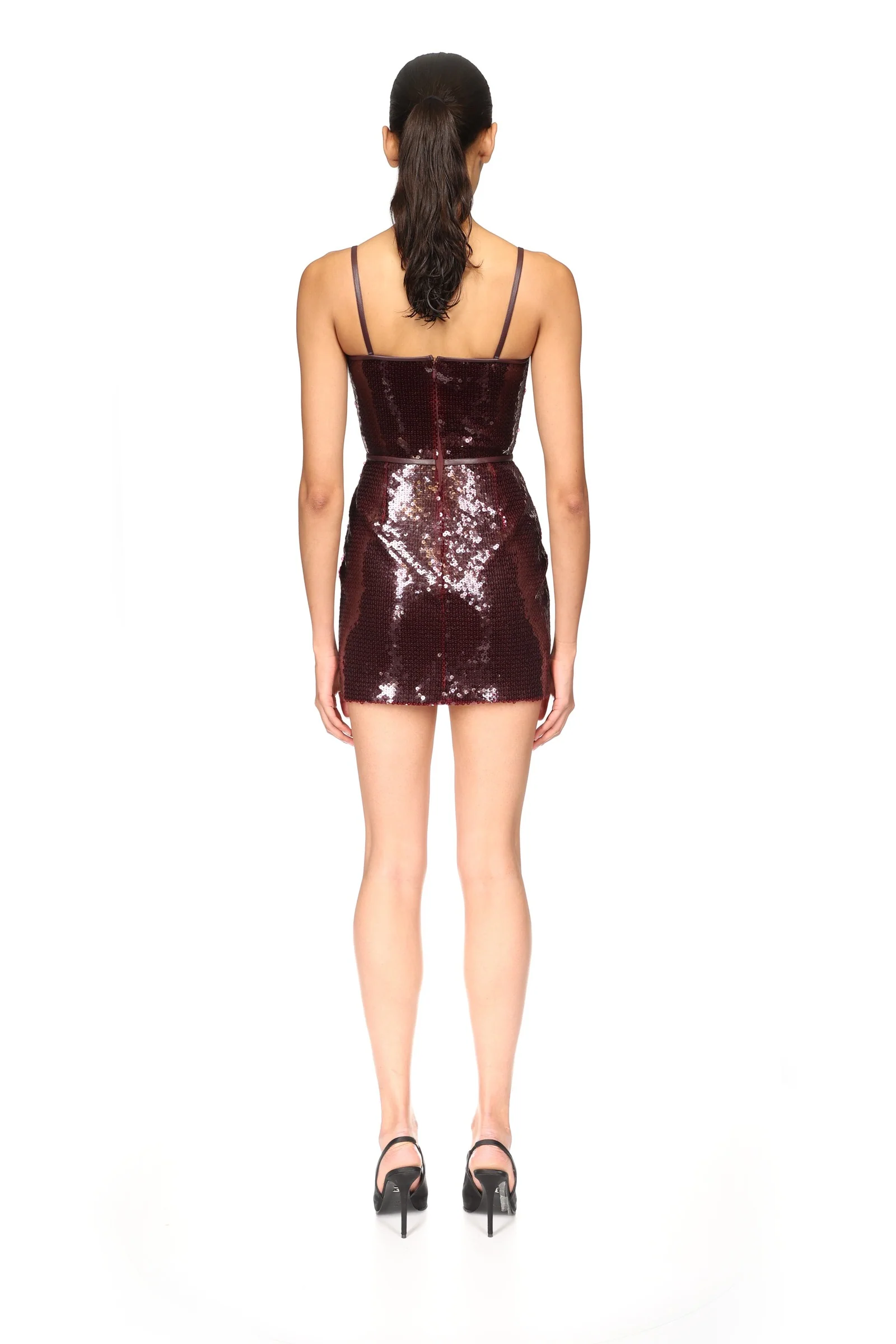 LEATHER TRIMMED MINI SEQUIN DRESS - Image 5