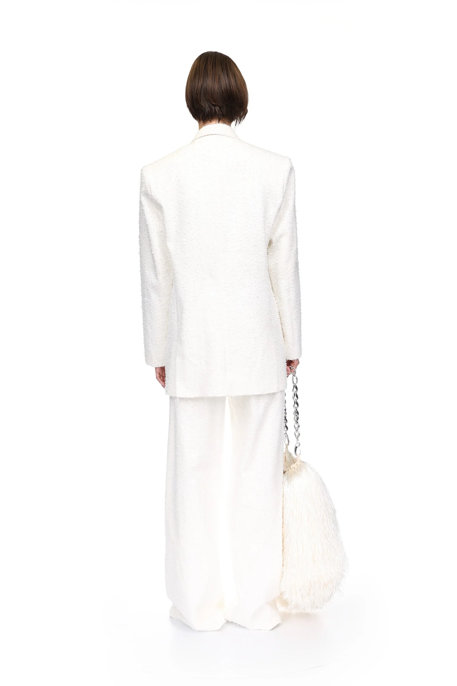 LARGE RAFFIA FRINGE TRIM BAG IN WHITE - Image 5