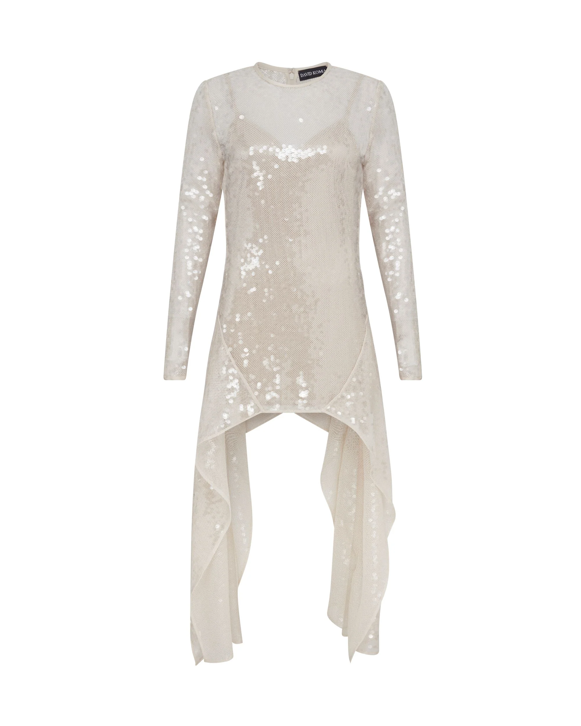 LONG SLEEVE ASYMMETRIC HEM SEQUIN DRESS