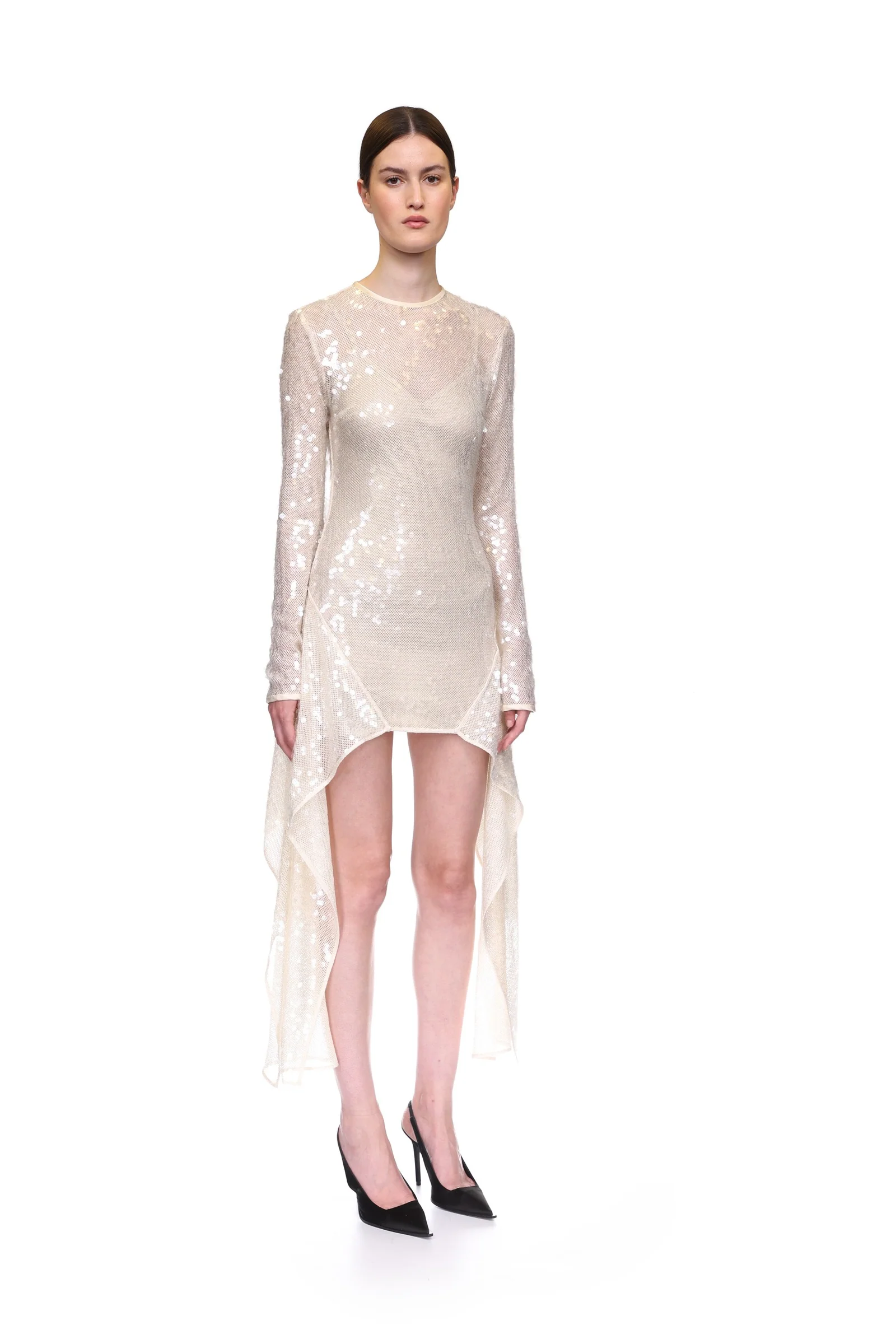 LONG SLEEVE ASYMMETRIC HEM SEQUIN DRESS - Image 4