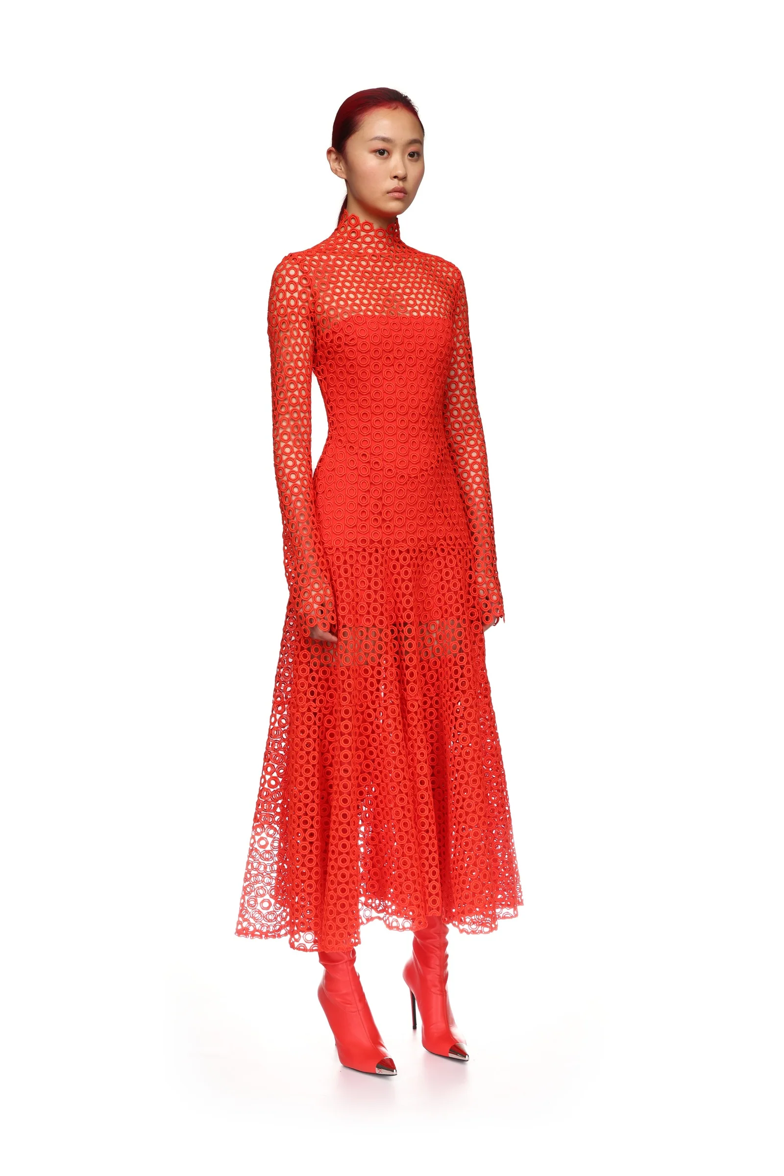 MACRAME MIDI DRESS IN RED - Image 4