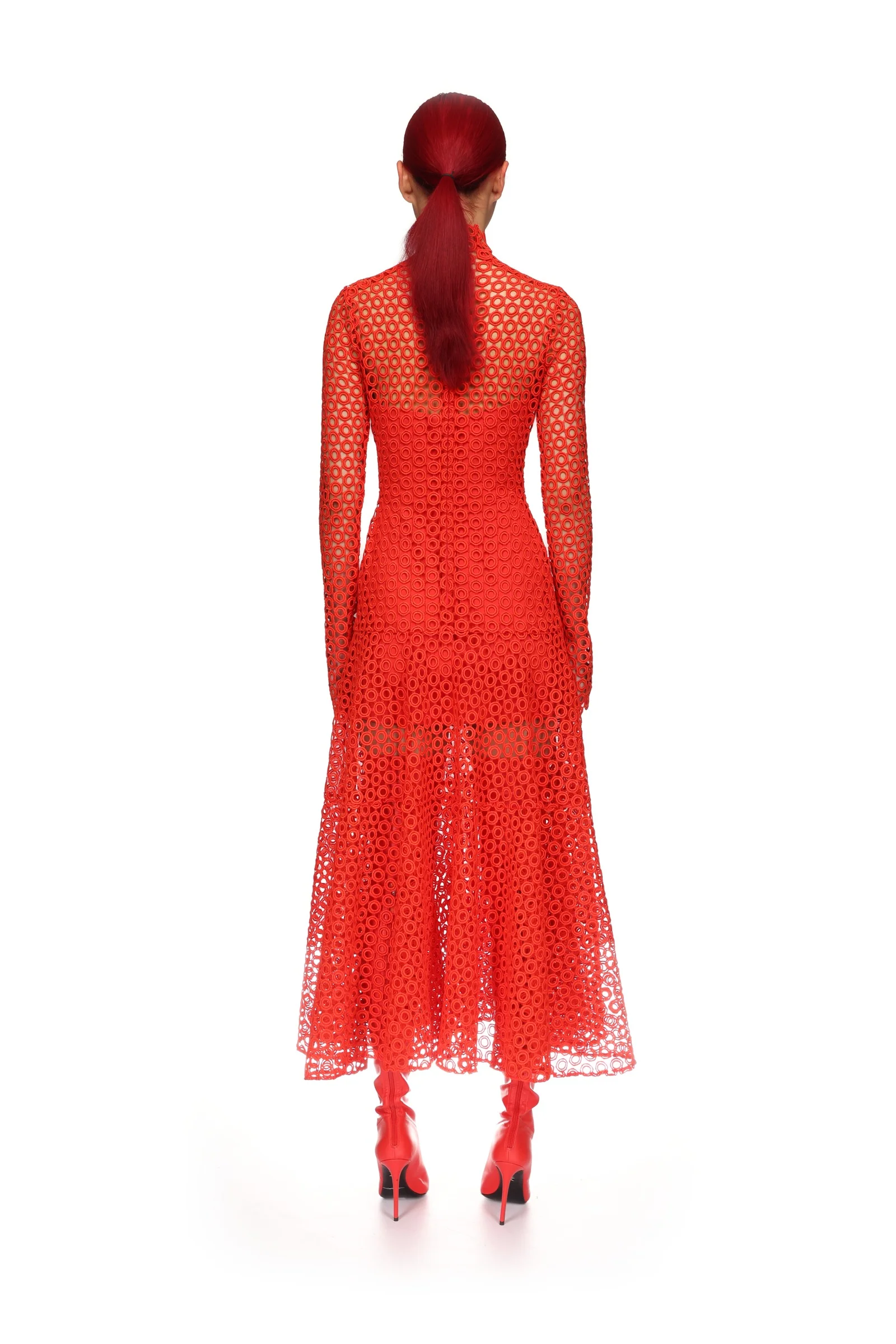 MACRAME MIDI DRESS IN RED - Image 5