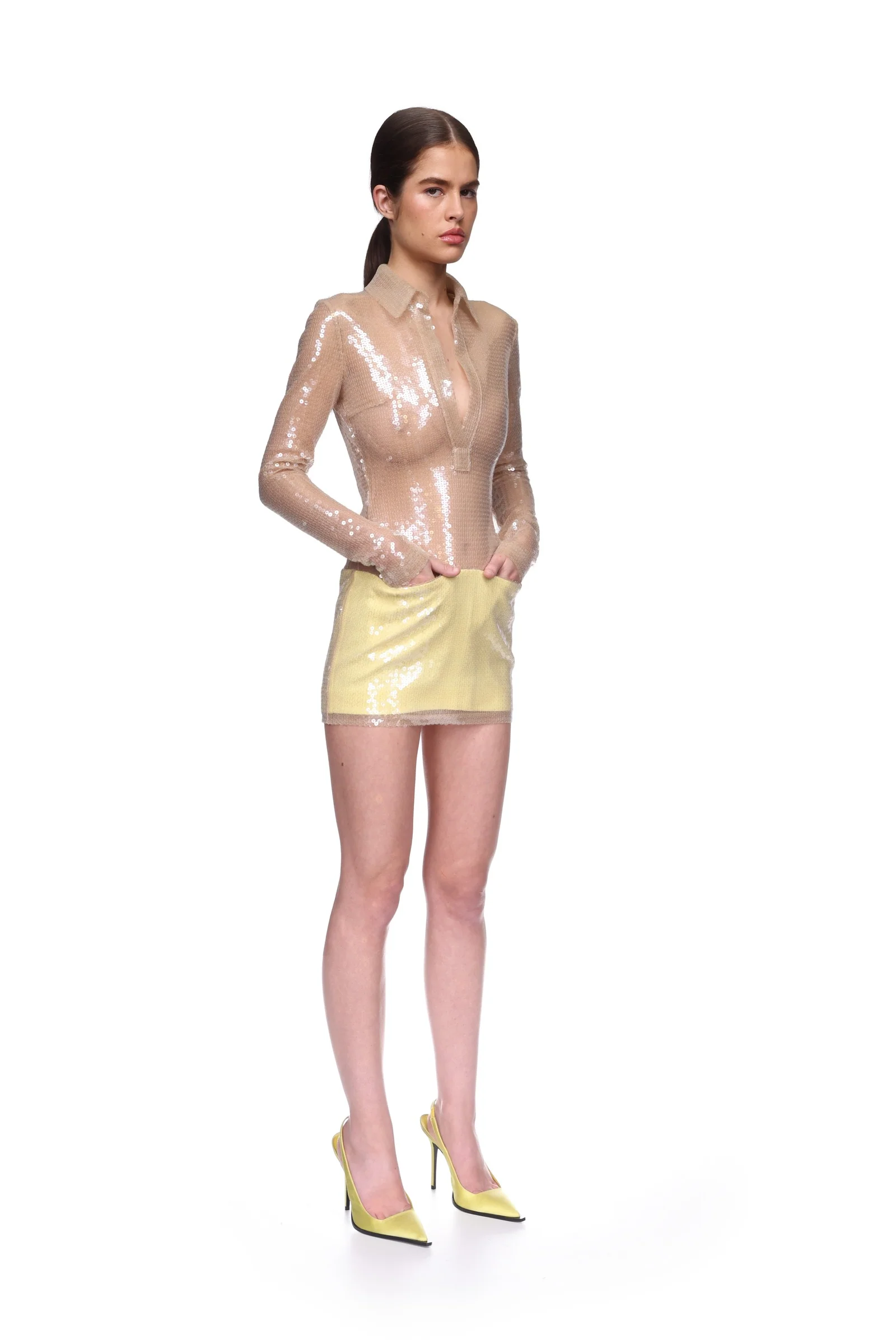 SEQUIN POLO MINI DRESS IN BEIGE - Image 4