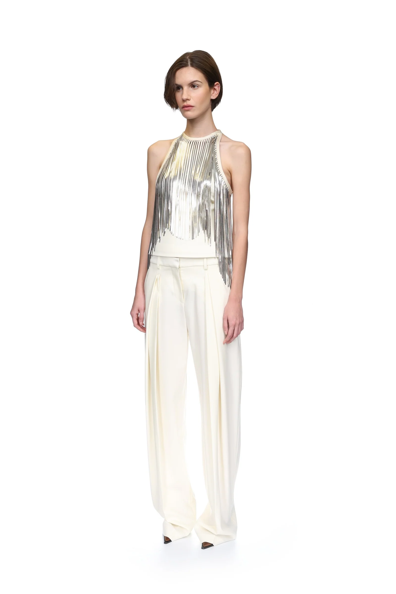 SILVER CHAIN FRINGE HALTER TOP - Image 3